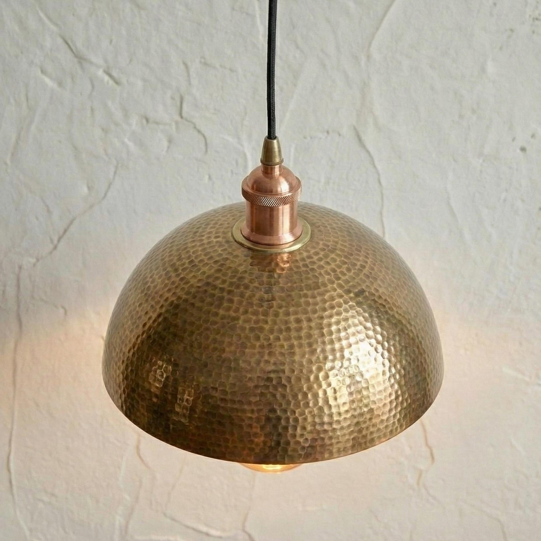 Hammered Brass Pendant Light, Aged Brass Kitchen Island Lighting, Rustic Farmhouse Dining Fixture
