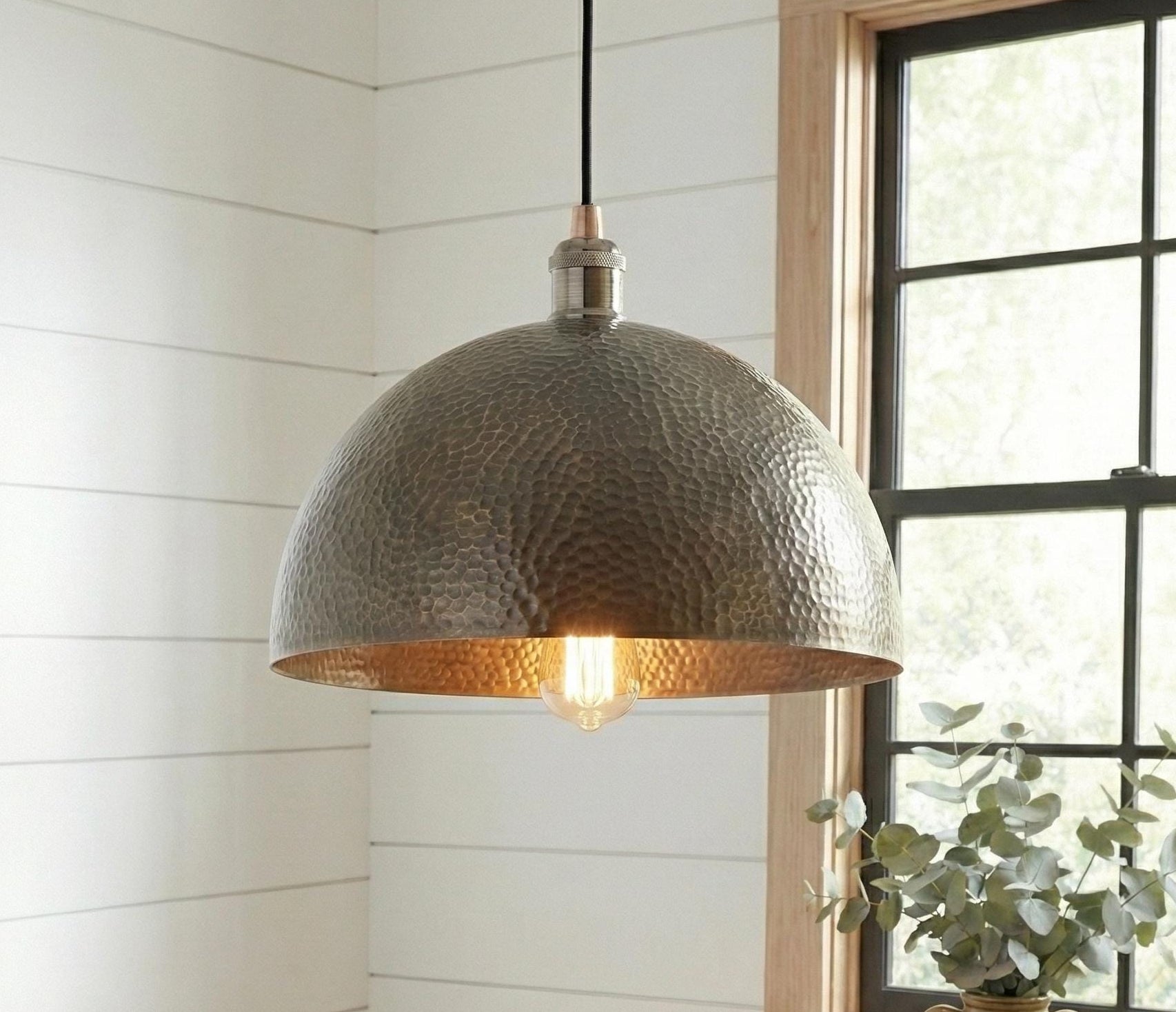 Hammered Aged Brass Pendant Light, Antique Brass Kitchen Lamp, Rustic HandmadeFarmhouse Ceiling Fixture
