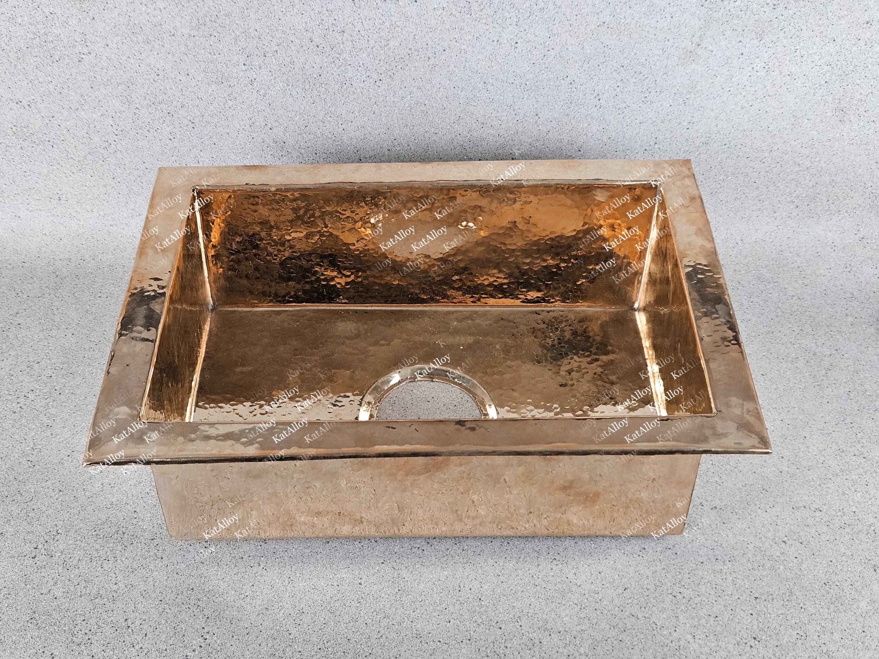Hammered Solid Copper Kitchen Sink, Undermount Bar Sink, Farmhouse Style