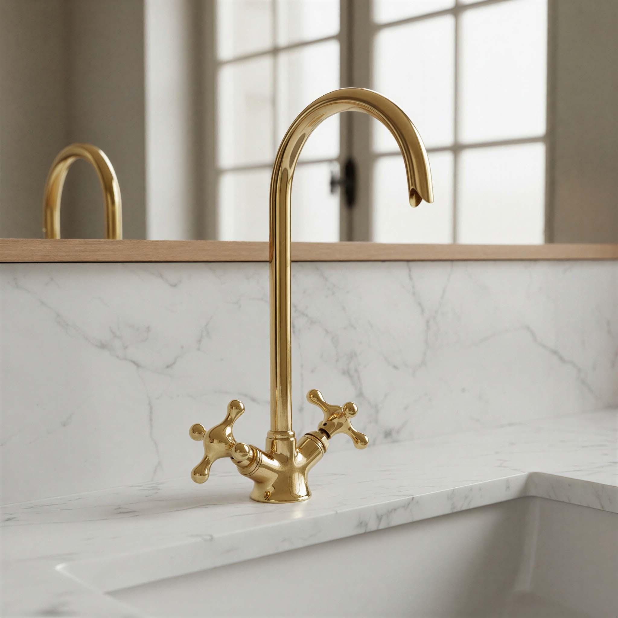 Unlacquered Brass  Bathroom Faucet: Handmade Goose-neck Tap Mixer