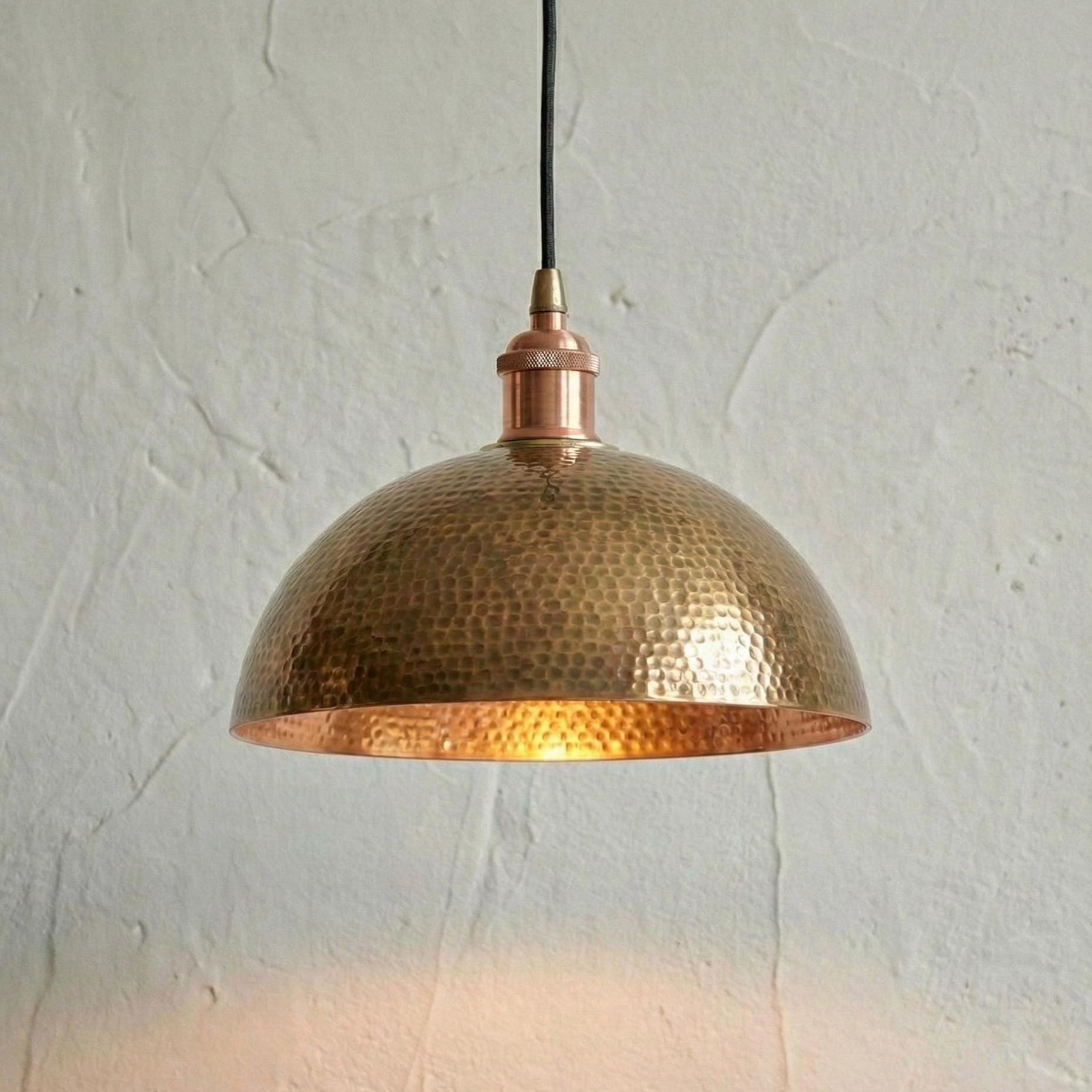 Hammered Brass Pendant Light, Aged Brass Kitchen Island Lighting, Rustic Farmhouse Dining Fixture