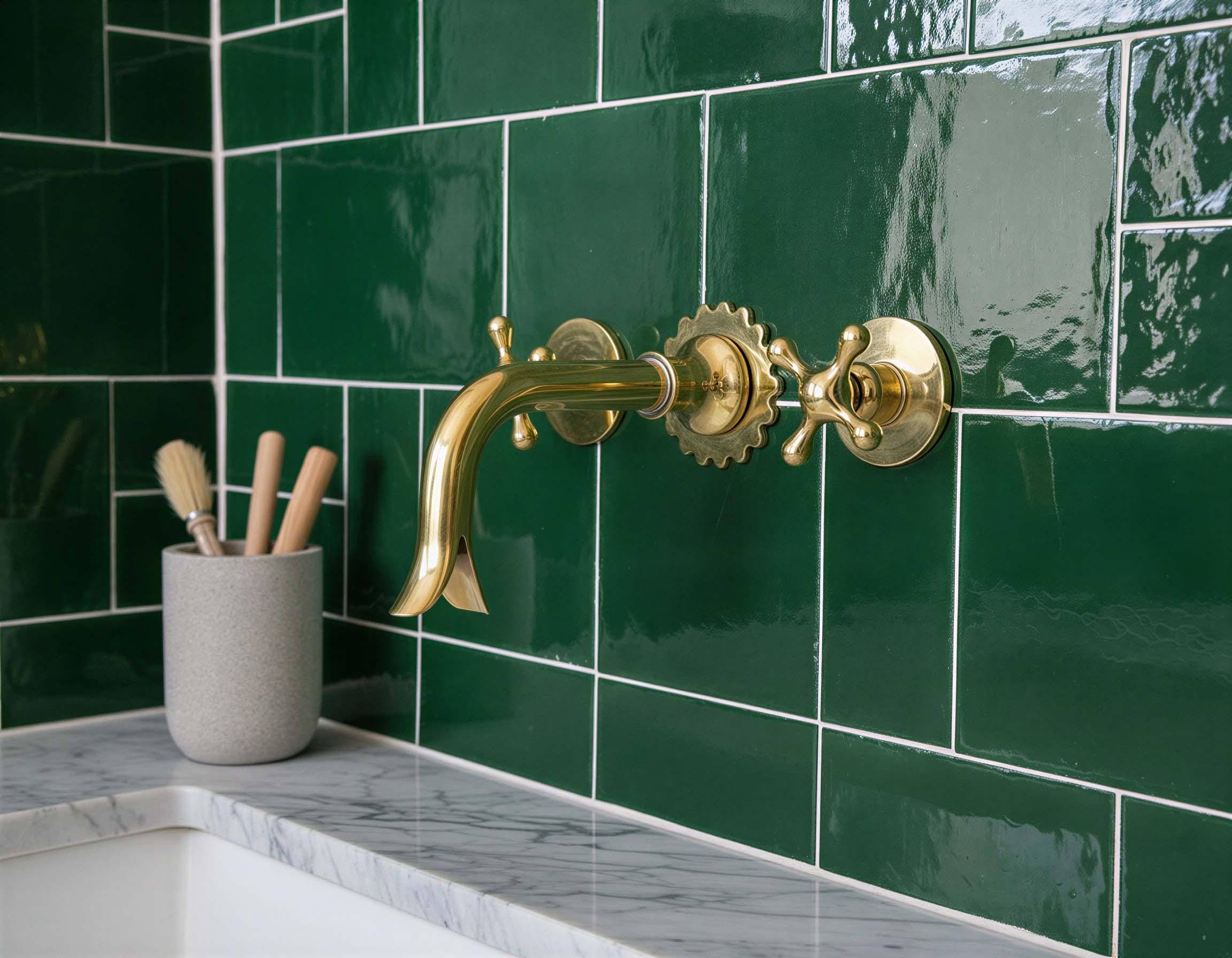 Unlacquered Brass Wall Mount Faucet with Cross Handles, Scalloped Design