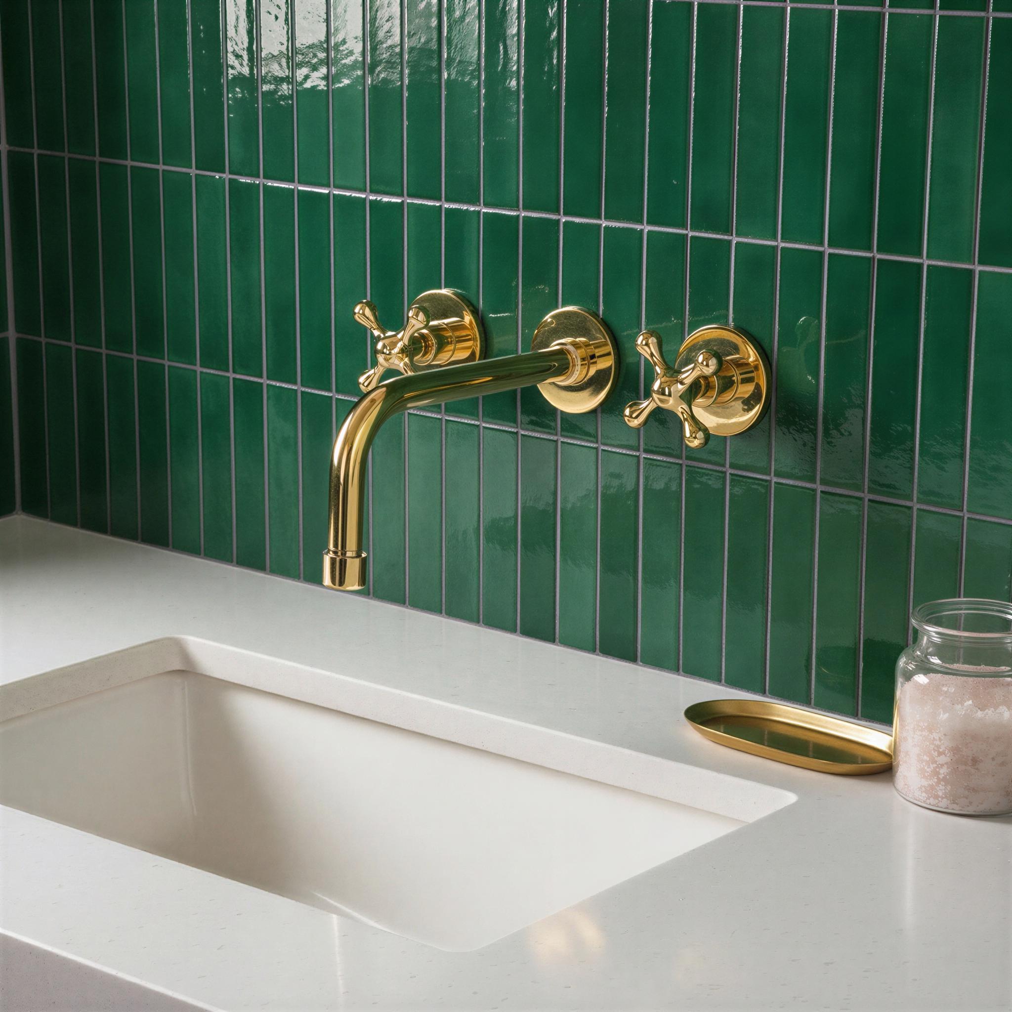 Unlacquered Brass Wall Faucet with Cross Handles | Wall-Mounted Bathroom Sink Faucet | Solid Brass Wall Mounted Sink Faucet