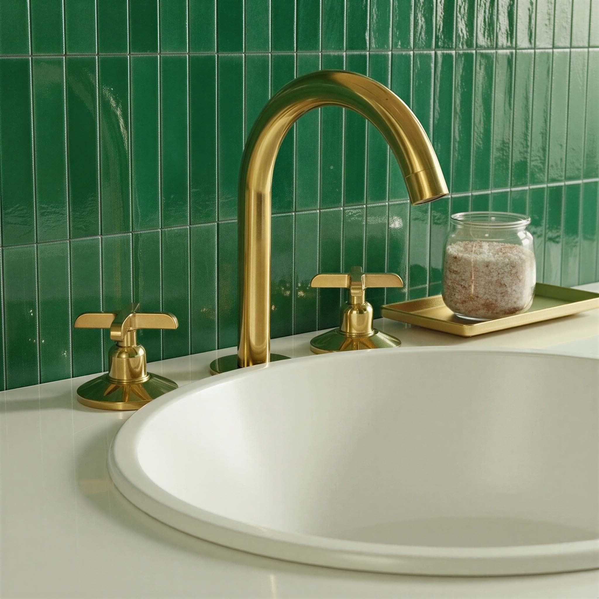Handmade Widespread Brass Bathroom Faucet: Unlacquered Tap Mixer with Flat Cross Handles