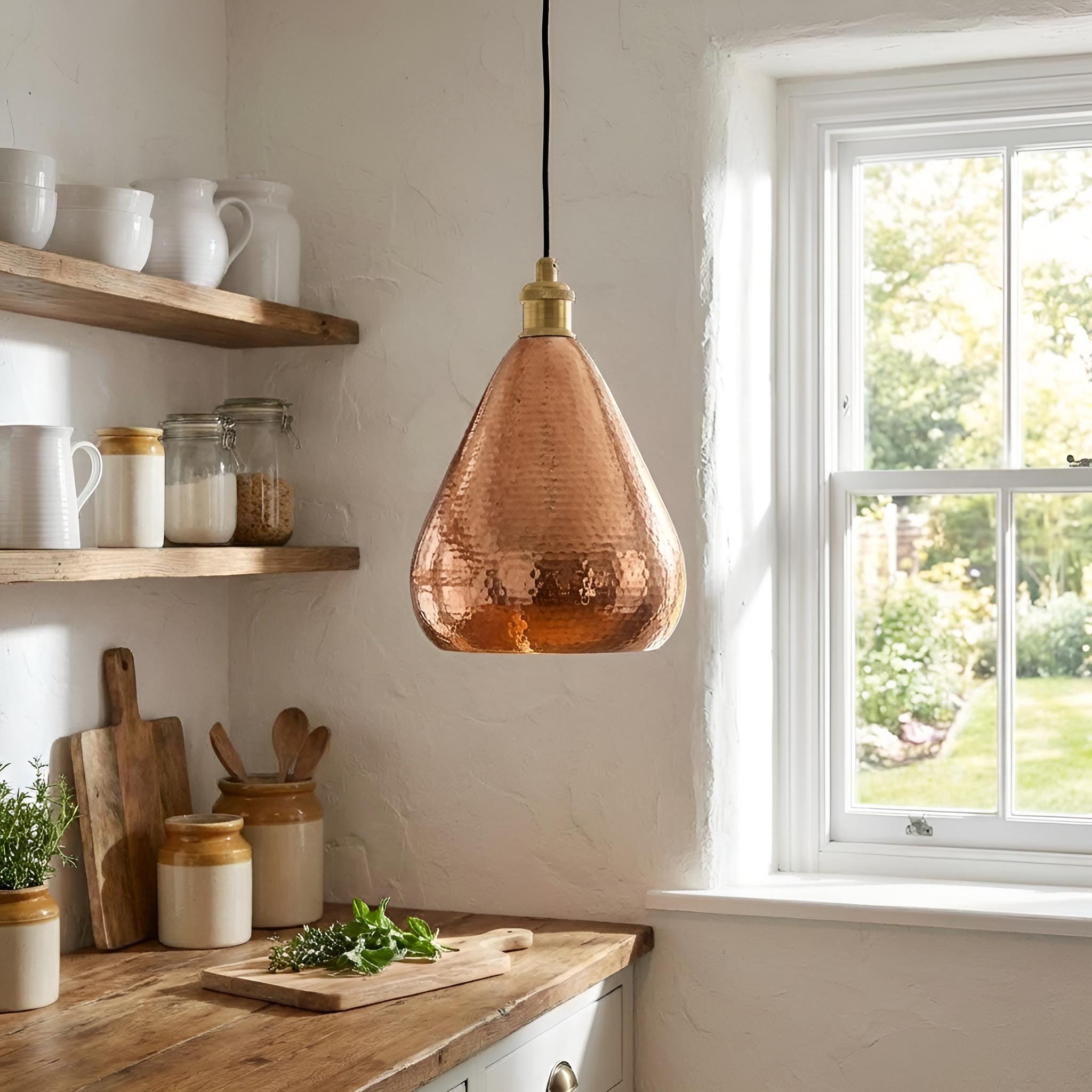 Hammered Copper Teardrop Pendant, Pear Shape Farmhouse Kitchen Island Drop Light