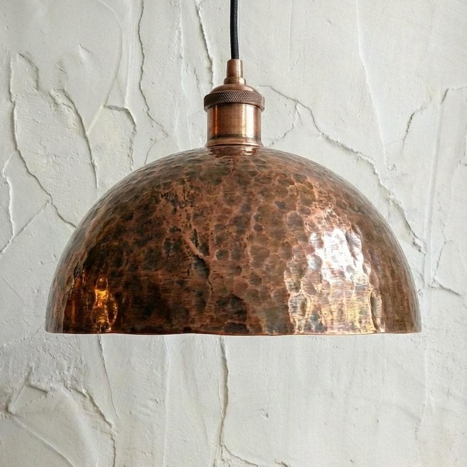 Hand Hammered Copper Kitchen Island Lamp, Textured Farmhouse Metal Ceiling Light Fixture