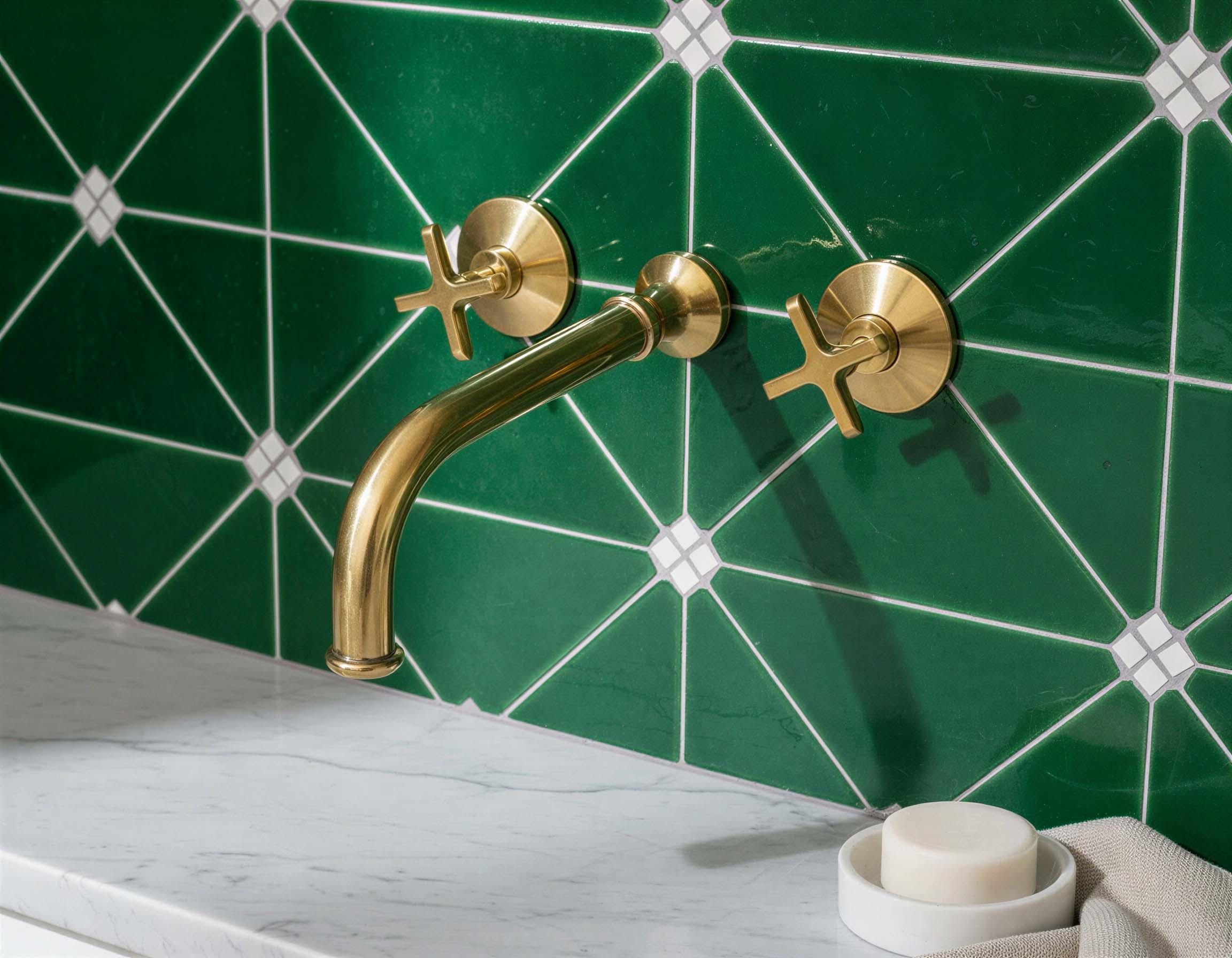 Unlacquered Brass Wall Mount Faucet - Modern Gold Bathroom Mixer