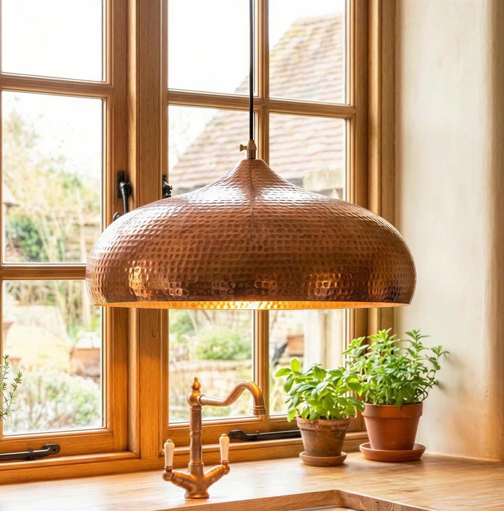 Hammered Copper Hanging Light, Solid Handmade Copper Dome Kitchen Island Pendant Lighting