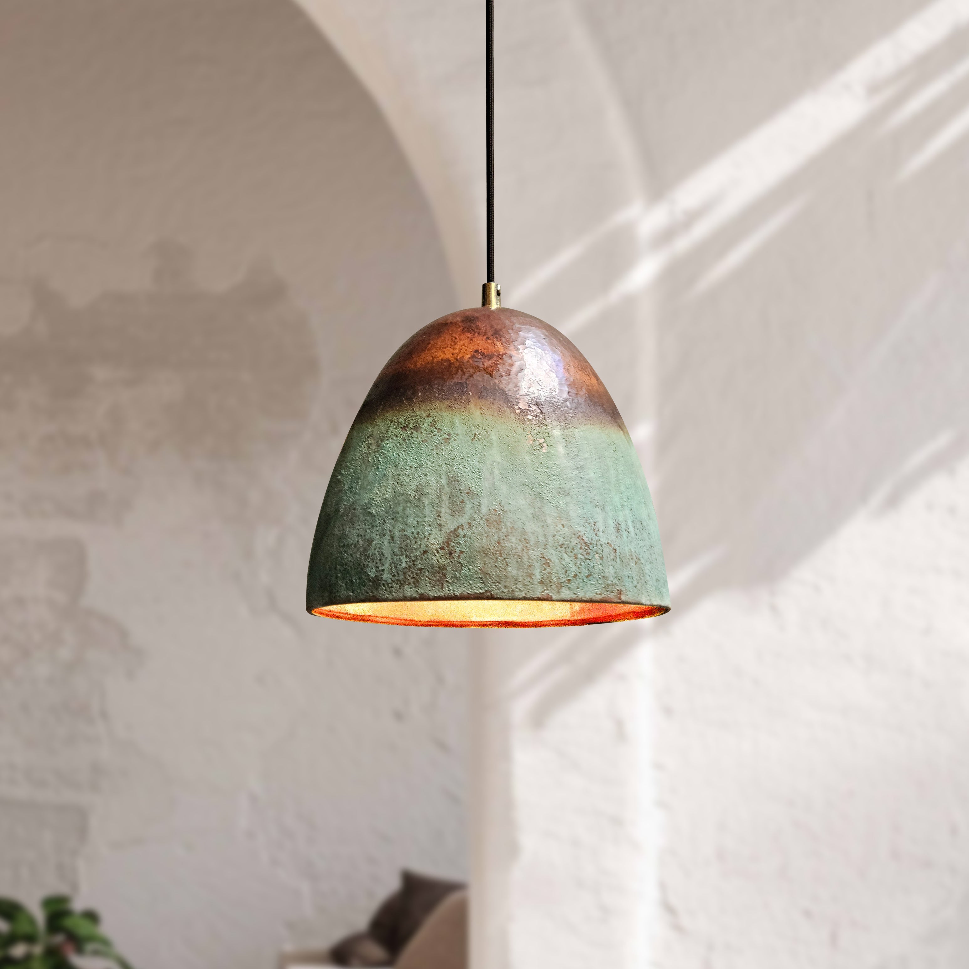 Green Patina Copper Pendant Light – Oxidized Handmade Kitchen Light Fixture