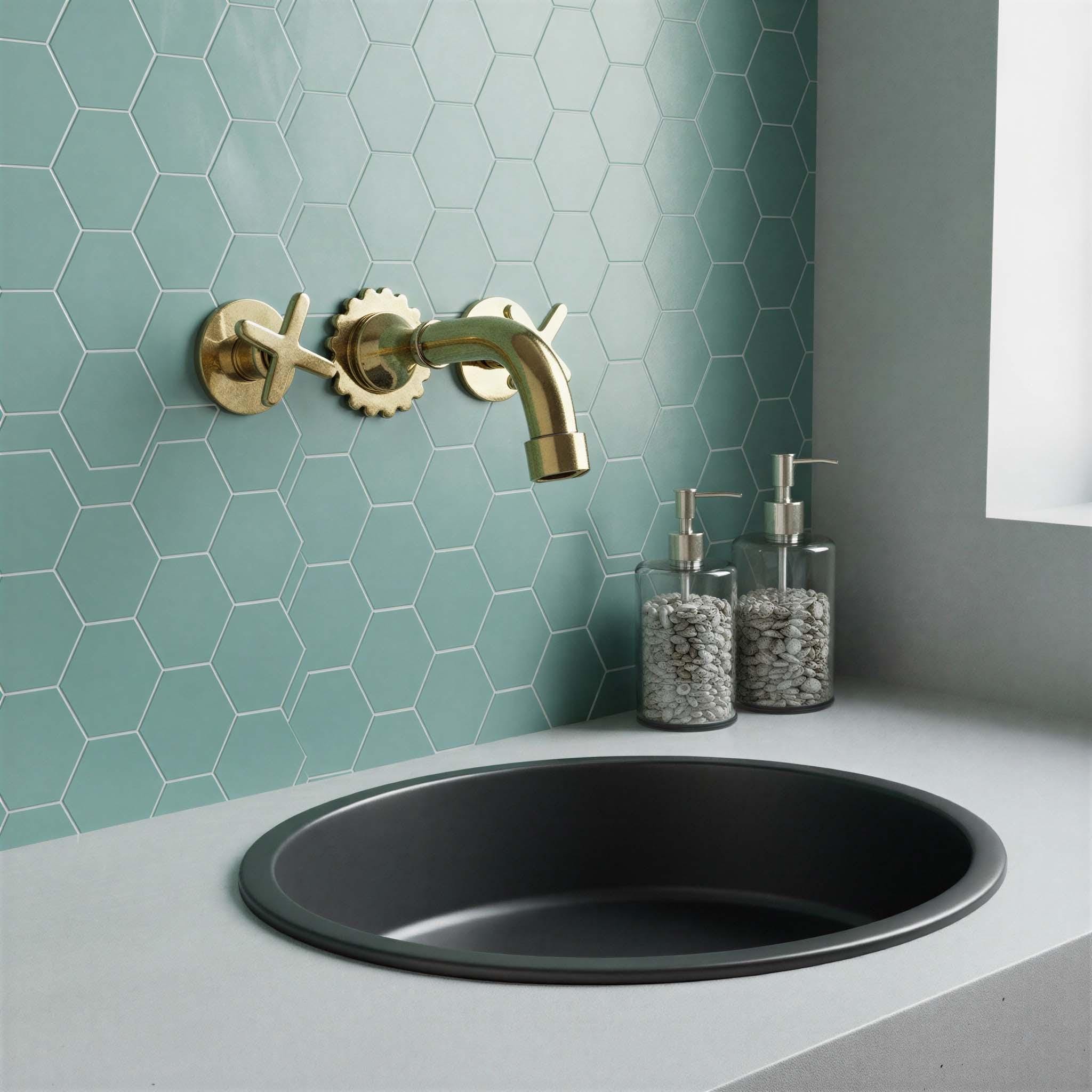 Unlacquered Tap Mixer with Cross Handles - Handmade Wall Mount Bathroom Brass Faucet