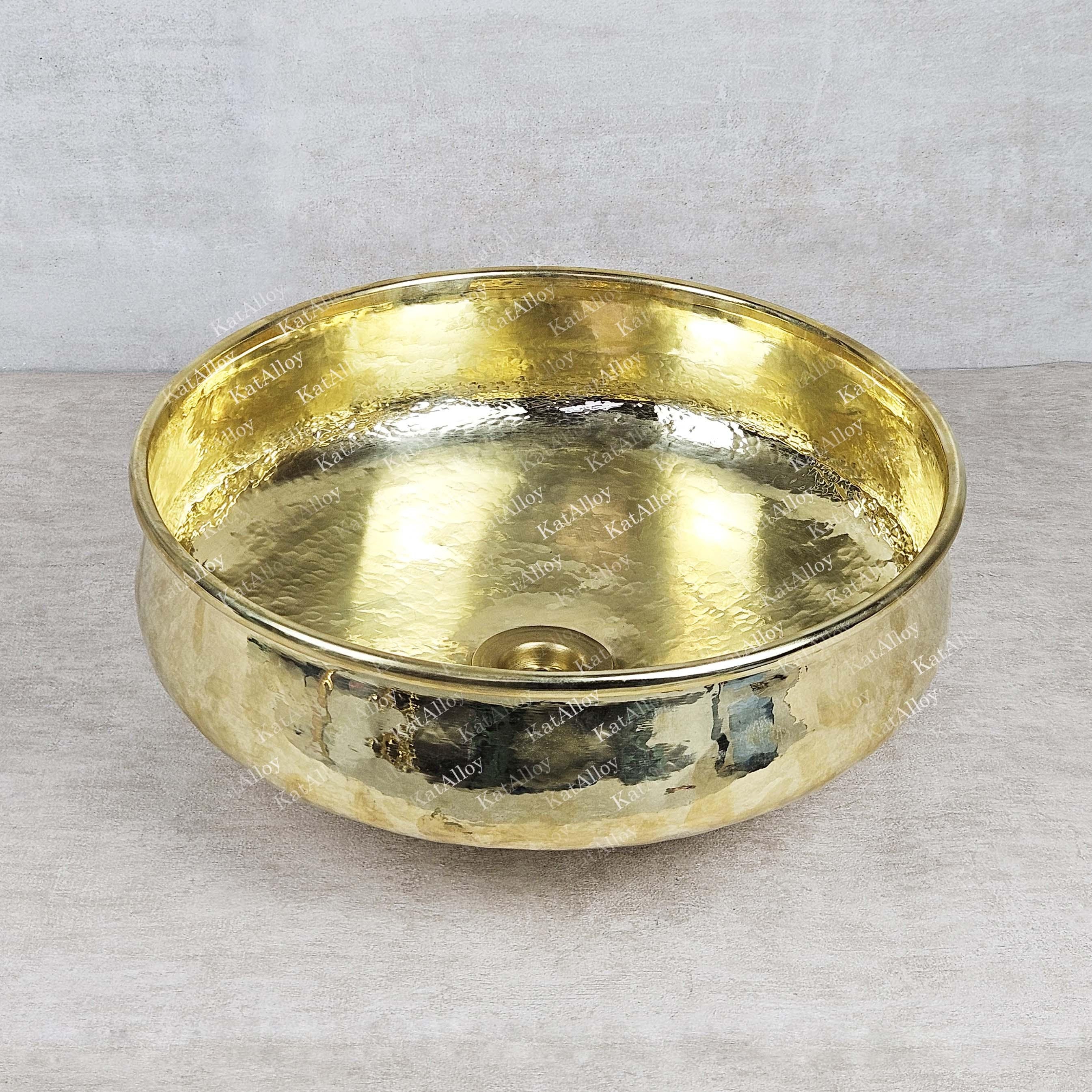 Handmade Hammered Brass Bathroom Vessel Sink, Unlacquered Round Brass Washbasin