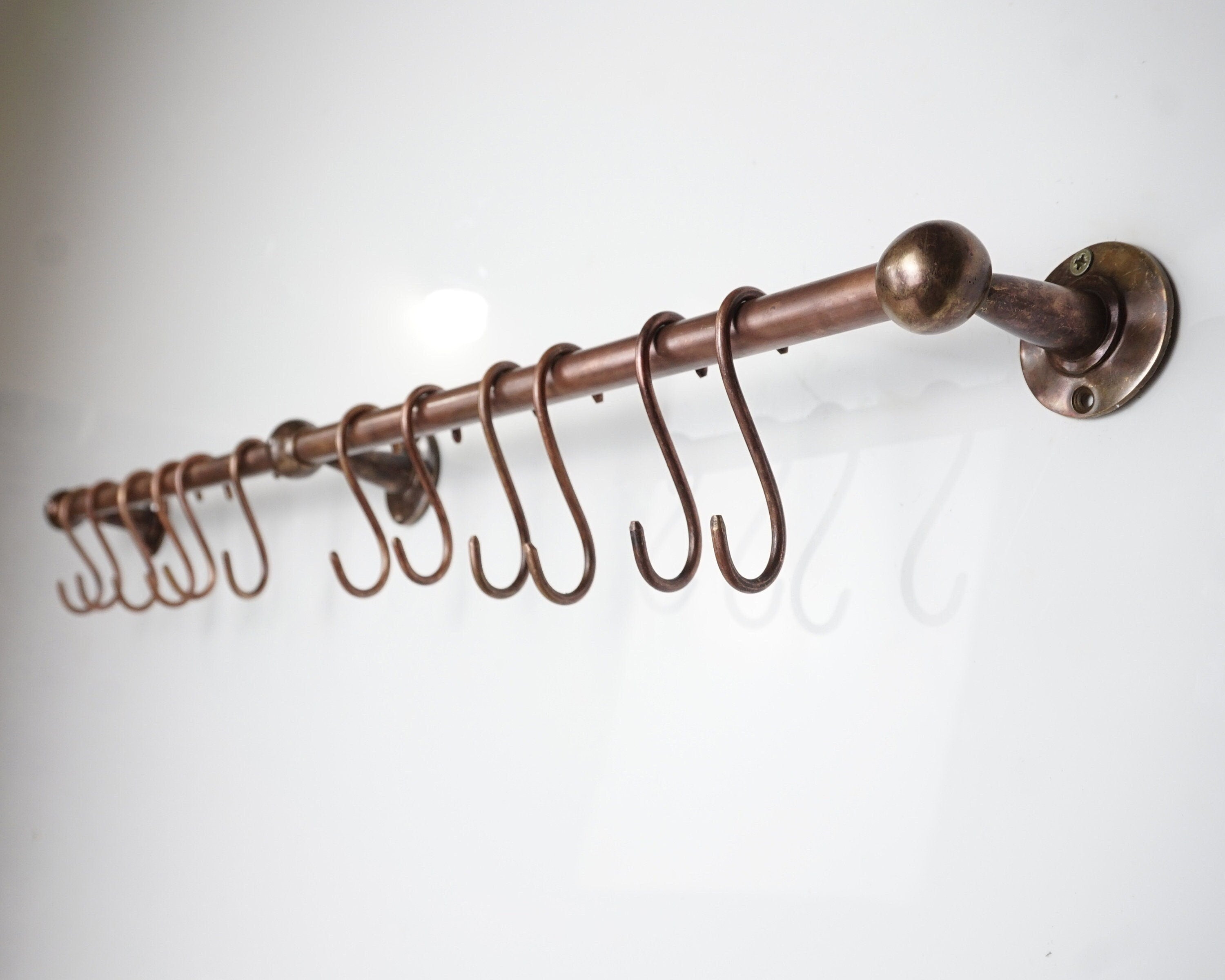 Copper Kitchen Rail with Hooks - Wall Mounted Pot Rack
