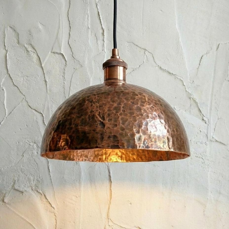 Hand Hammered Copper Kitchen Island Lamp, Textured Farmhouse Metal Ceiling Light Fixture