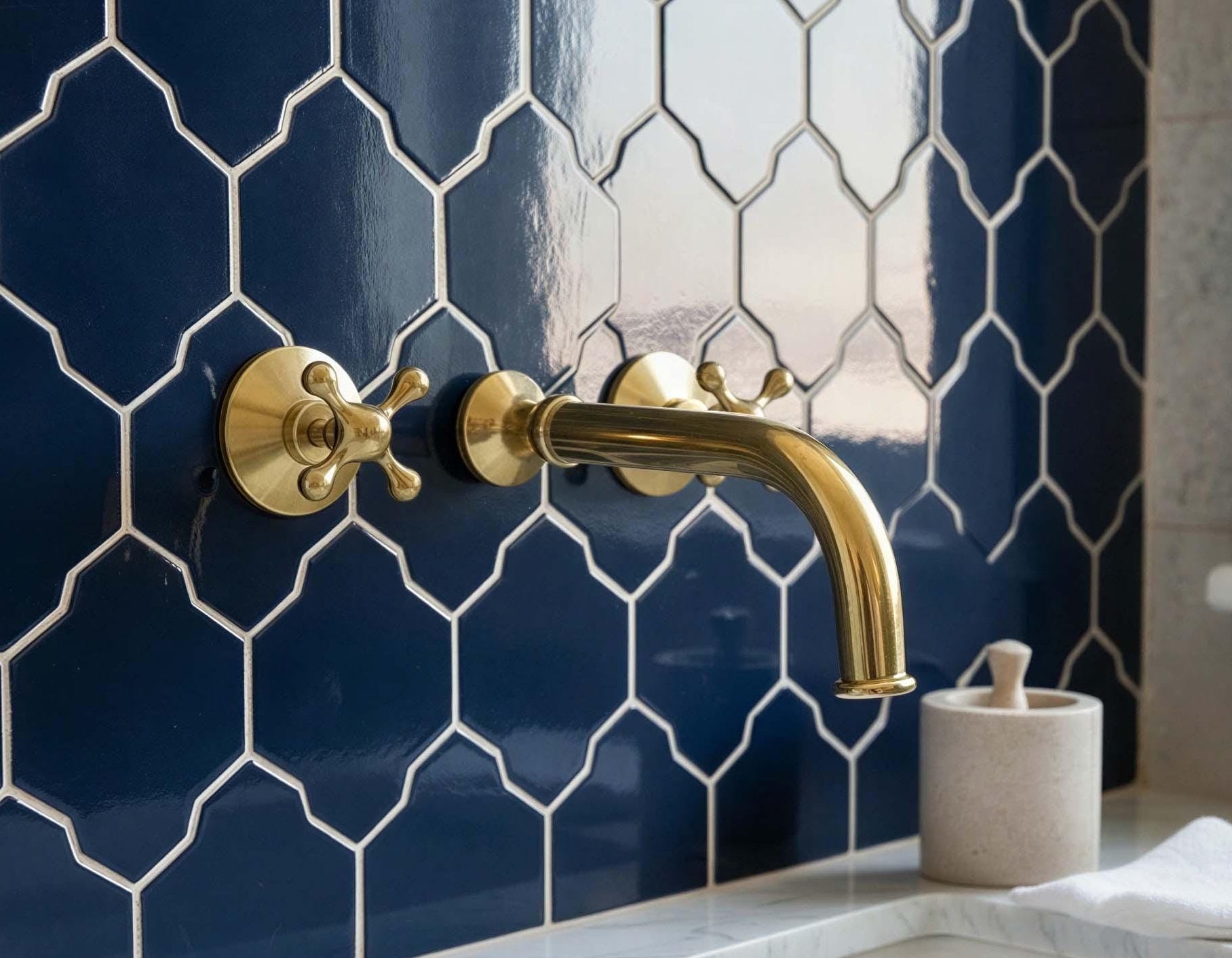 Unlacquered Brass Wall Mount Faucet, Vintage Ball Handles