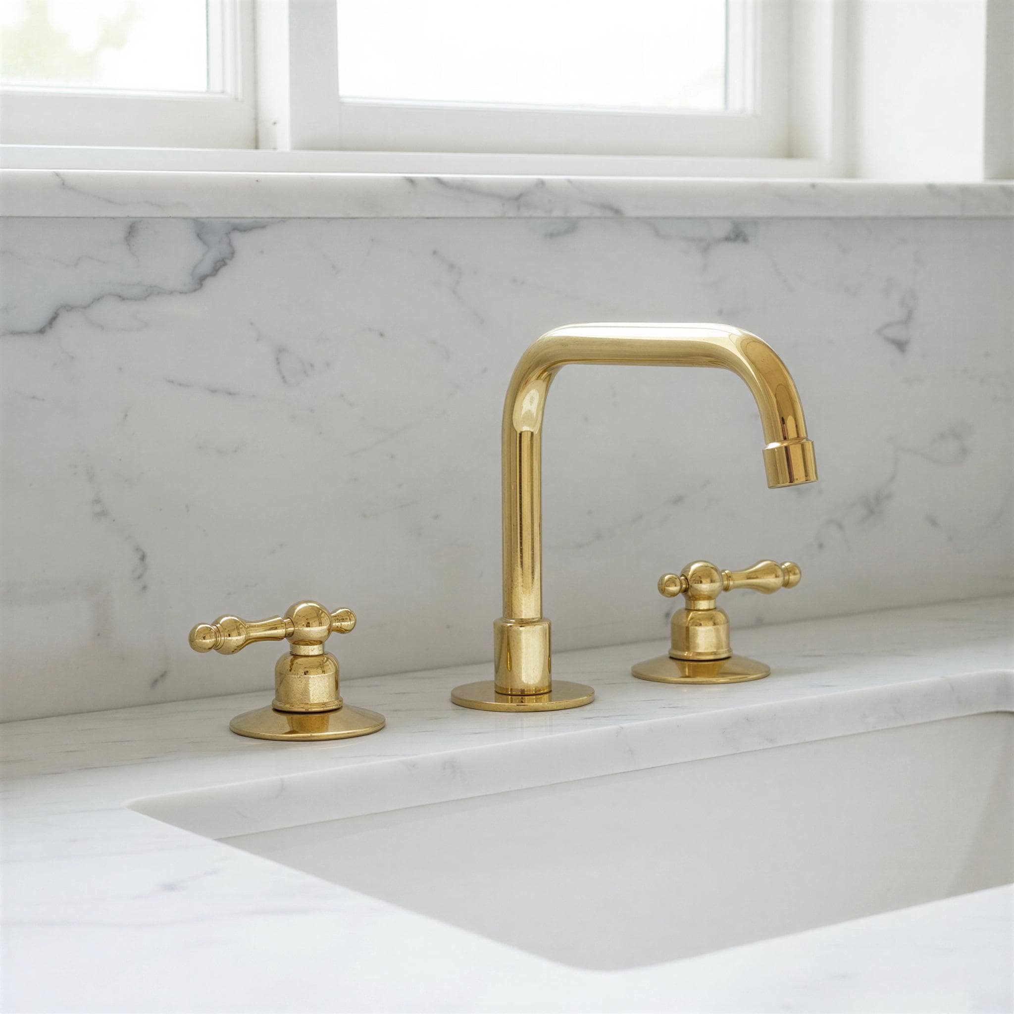 Unlacquered Brass 3-Hole Bathroom Faucet - Widespread Vanity Sink Tap with Lever Handles