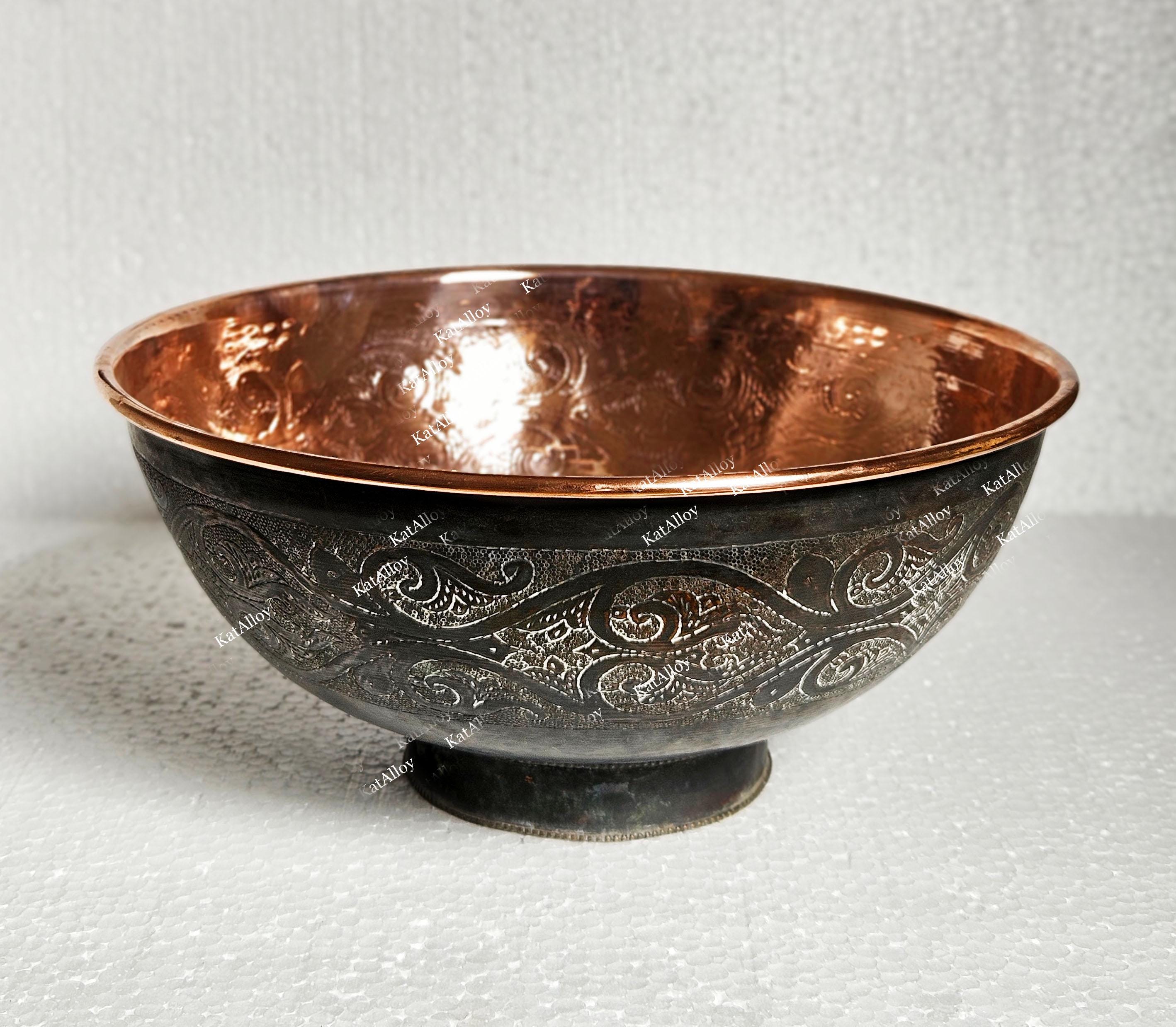 Hand Engraved Copper Vessel Sink, Handmade Bathroom Lavatory