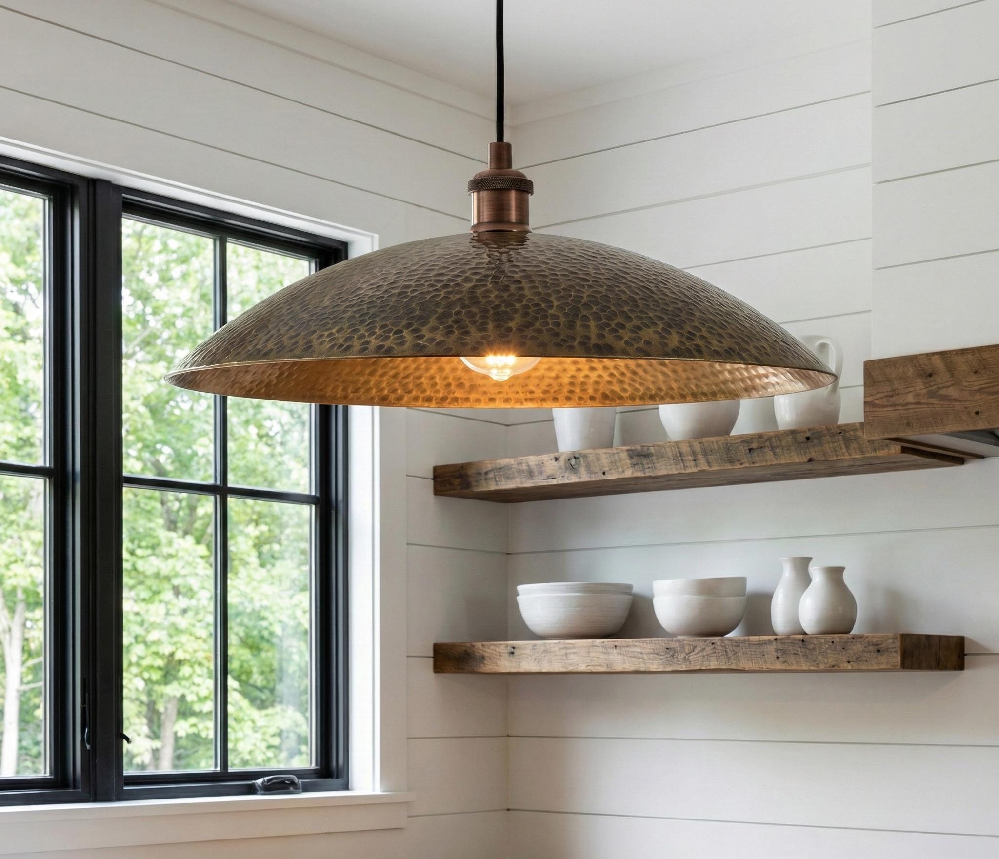 Hammered Bronze Pendant Light, Copper Kitchen Island Lighting, Rustic Farmhouse Ceiling Lamp