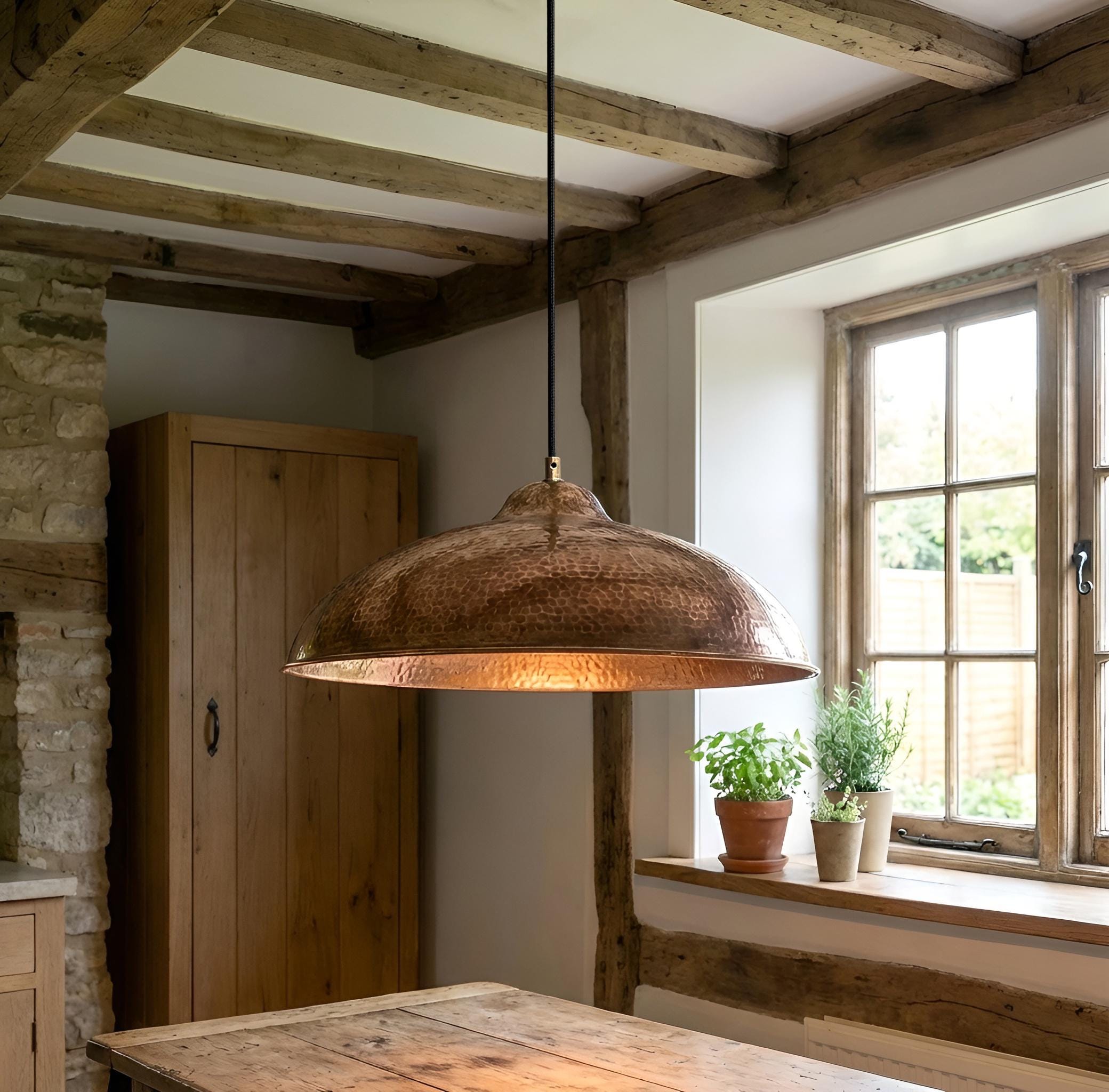 Handcrafted Copper Dome Light, Rustic Copper Island Kitchen Hanging Lamp
