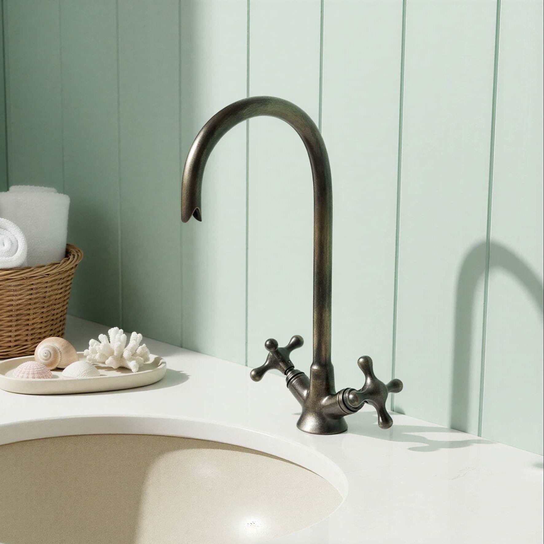 Oil Rubbed Bathroom Faucet: Gooseneck Sink Mixer with Cross Handles