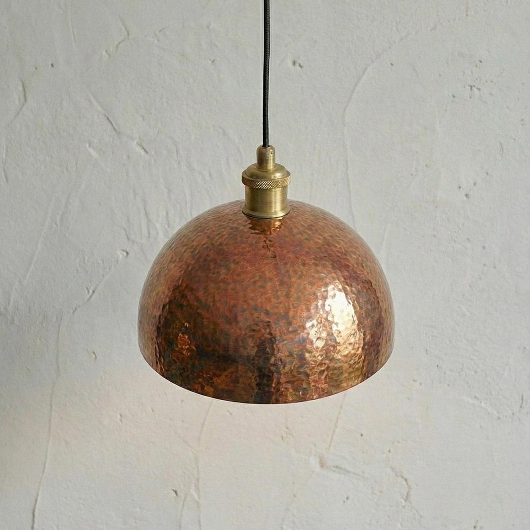 Hammered Aged Copper Kitchen Island Lighting, Vintage Farmhouse Dome Style Fixture