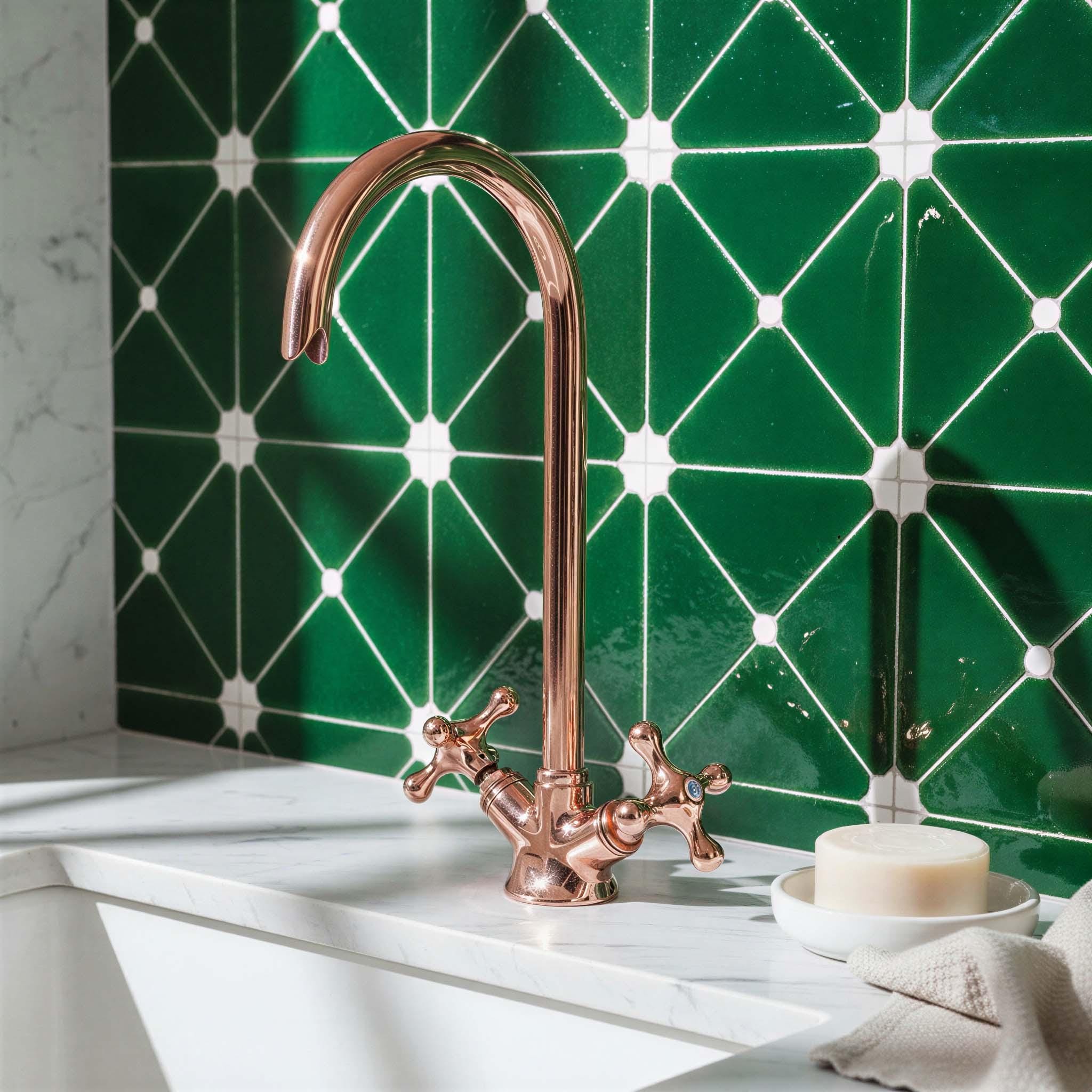 Copper Bathroom Faucet: Gooseneck Sink Mixer with Cross Handles