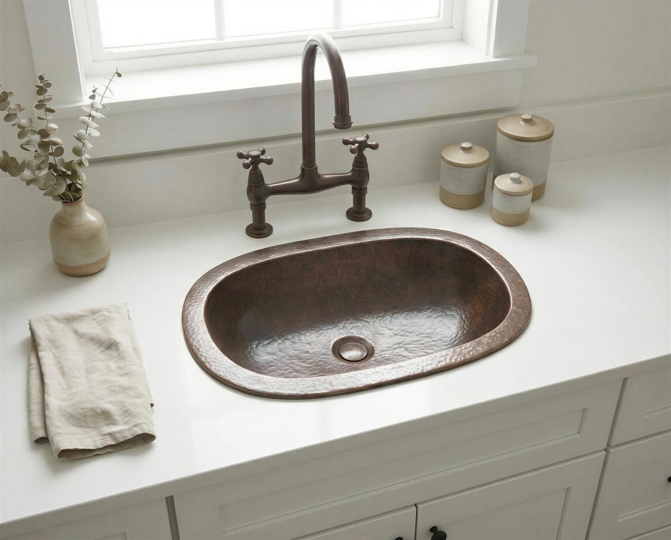 Handmade Brass Bathroom Sink: Oil Rubbed Bronze Patina Drop in Sink