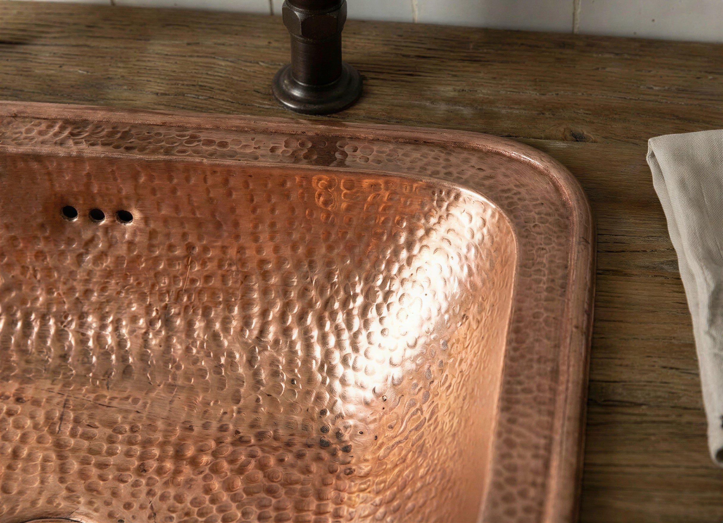 Hand Hammered Copper Drop In Sink | Rectangular Rustic Vanity Washbasin with Flat Rim