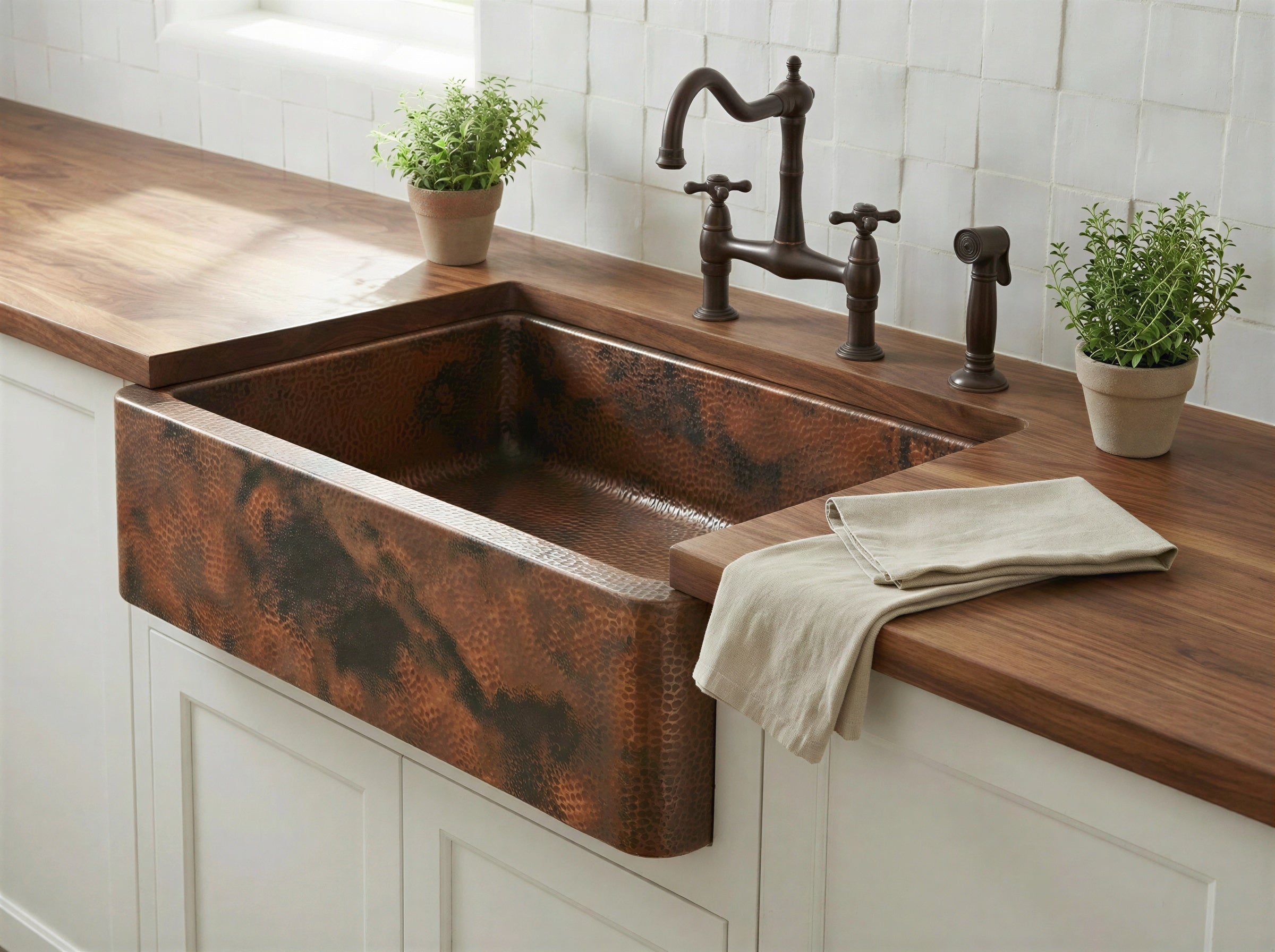 Dark Antique Copper Farmhouse Sink | Farmhouse Apron Front, Rustic Single Bowl Kitchen Sink