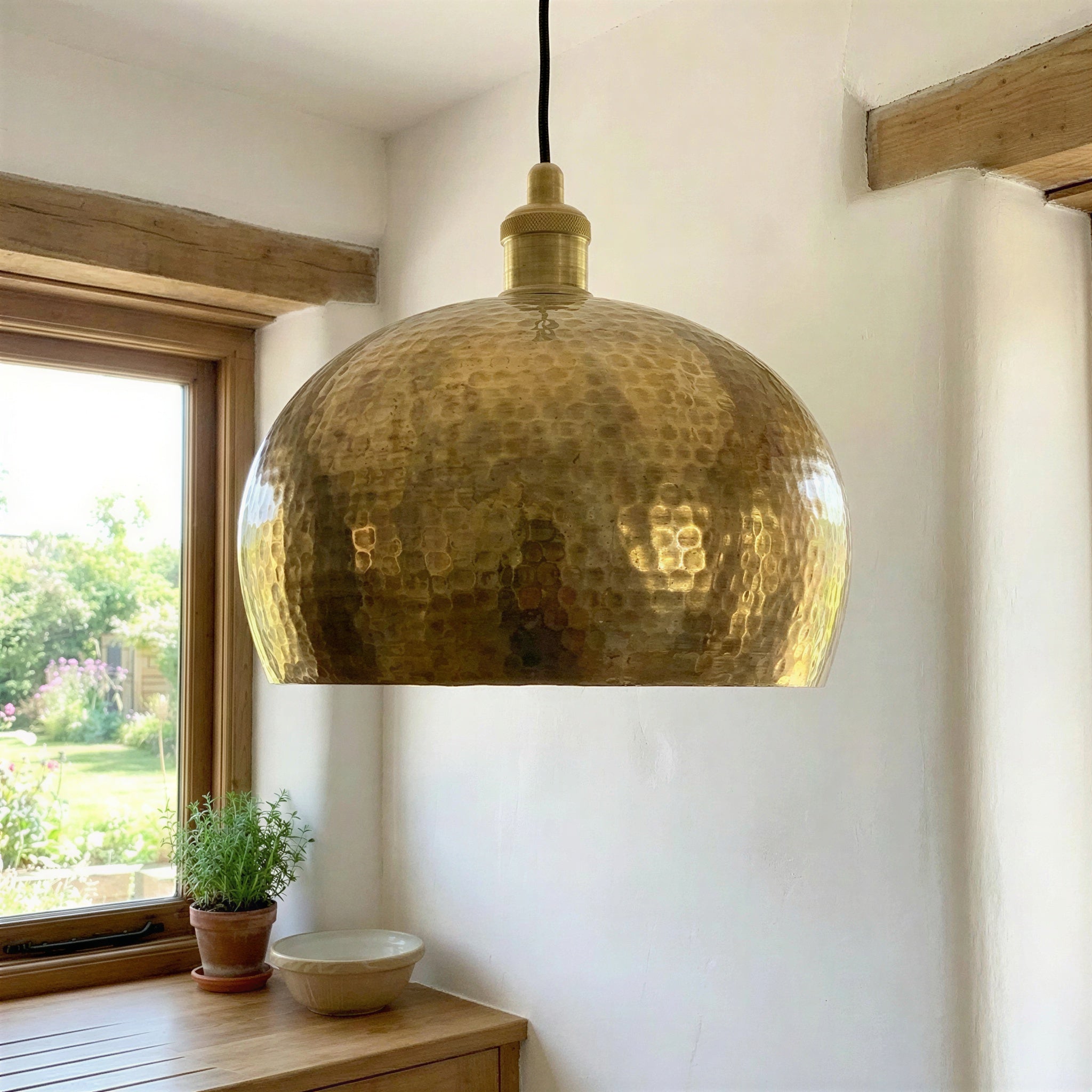 Brass Dome Pendant Light Hammered – Solid Brass Ceiling Lamp for Kitchen Island