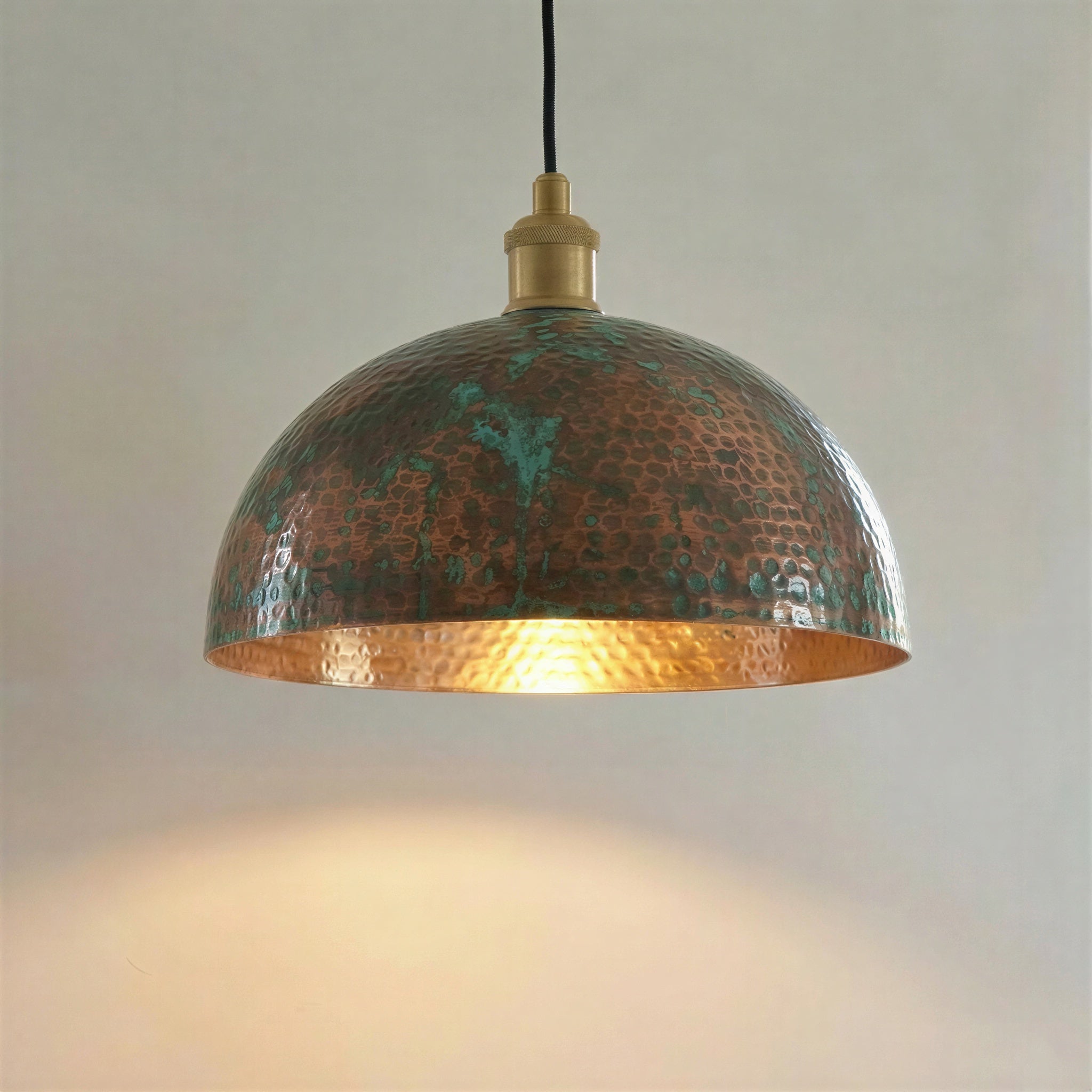 Oxidized Copper Pendant Light – Verdigris Drip Dome Shade