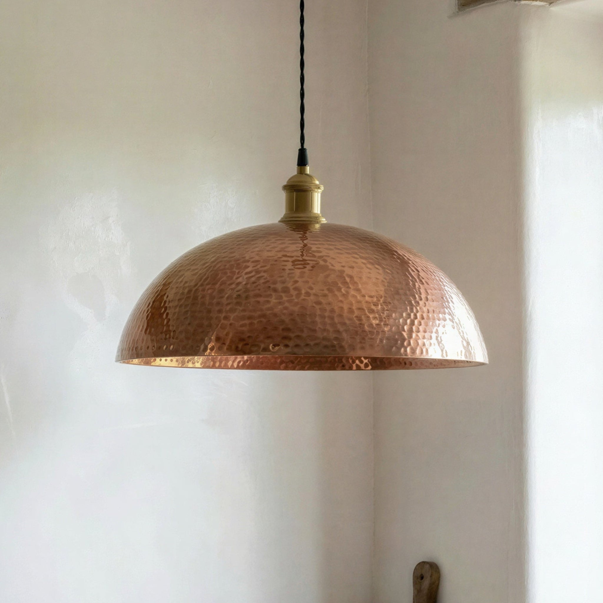 Copper Cone Pendant Light Hammered | Rustic Industrial Ceiling Lamp for Kitchen Island | Aged Copper Ceiling Fixture