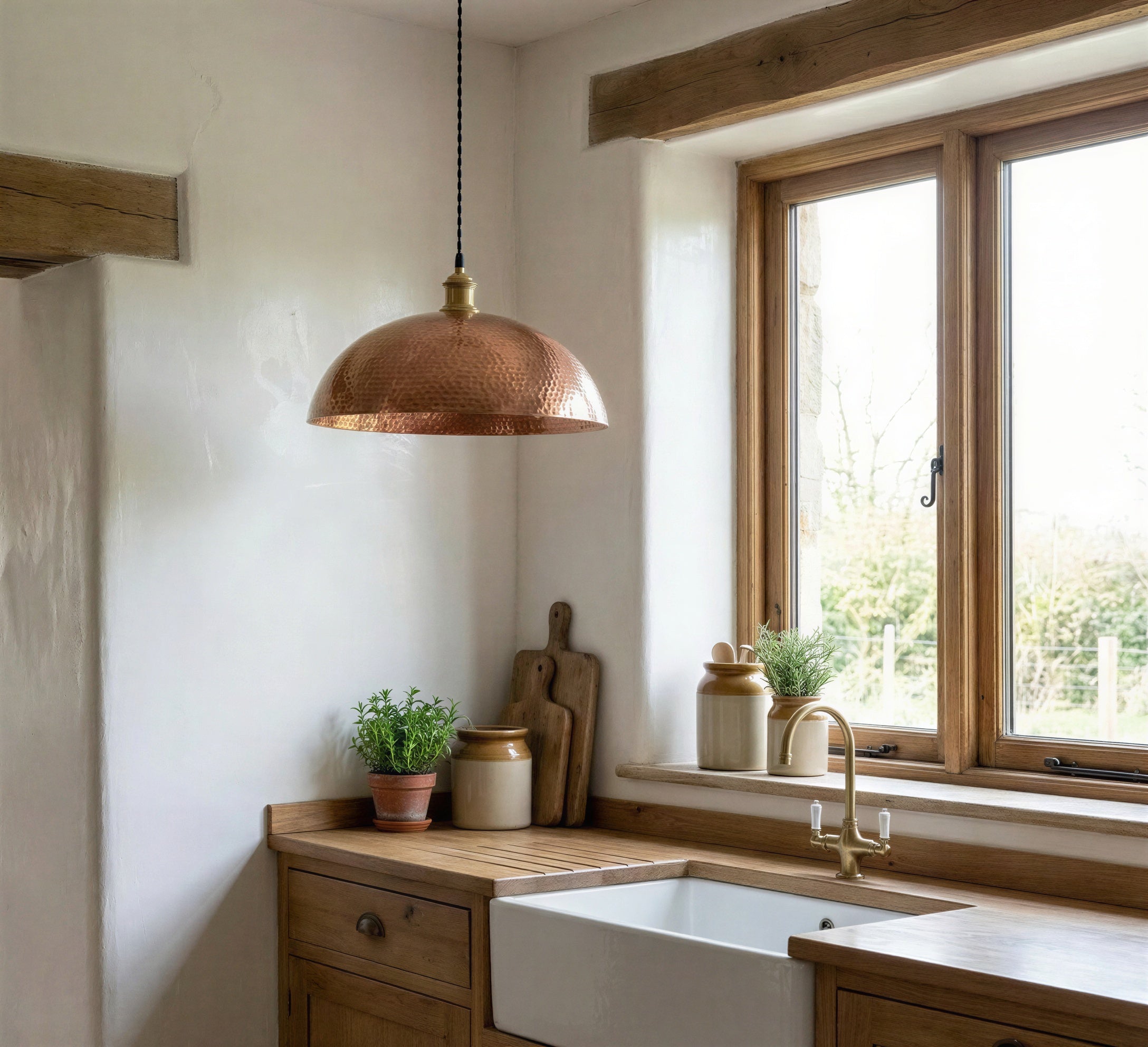 Copper Cone Pendant Light Hammered | Rustic Industrial Ceiling Lamp for Kitchen Island | Aged Copper Ceiling Fixture