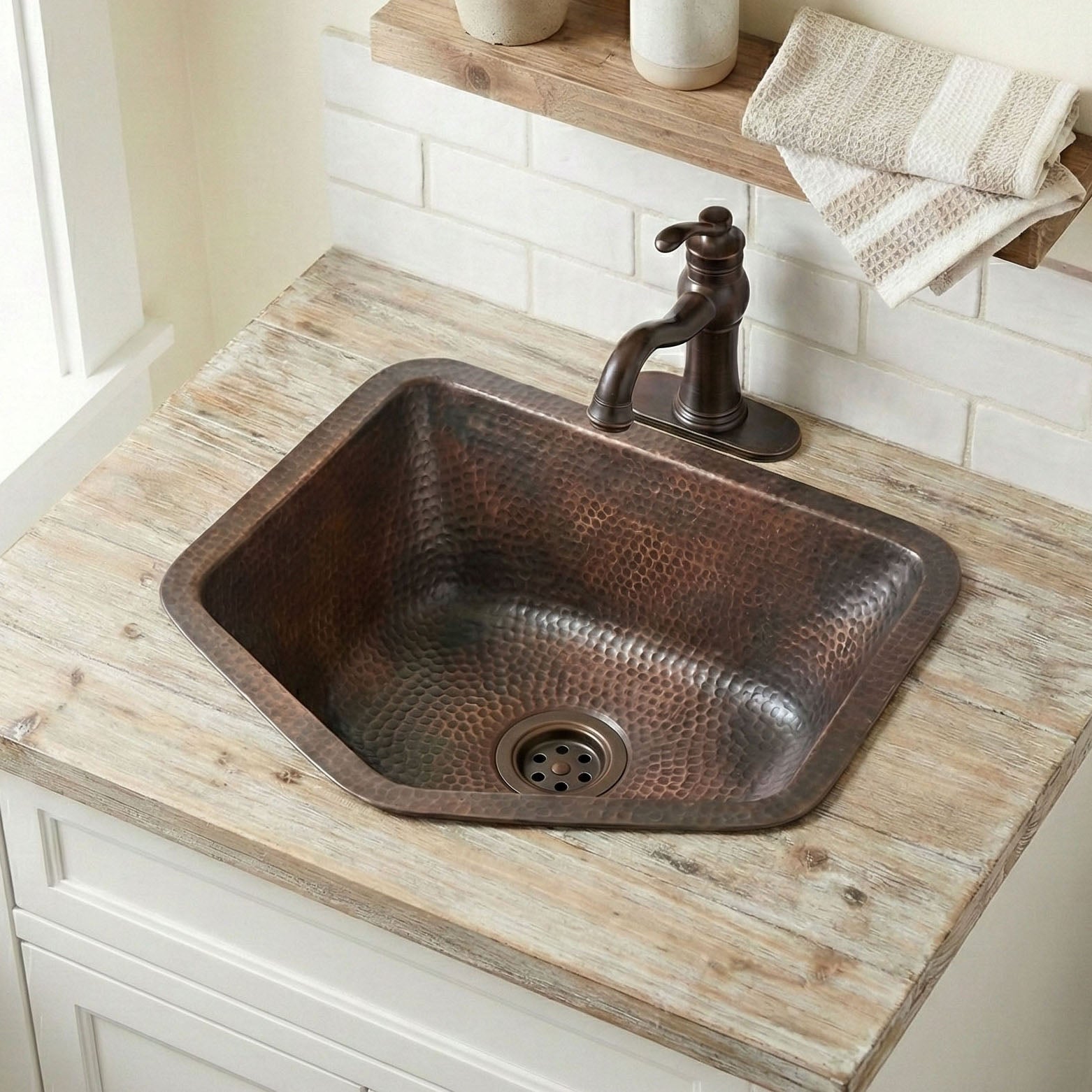 Hammered Copper Drop In Sink, Antique Finish Washbasin, Aged Copper Drop Sink
