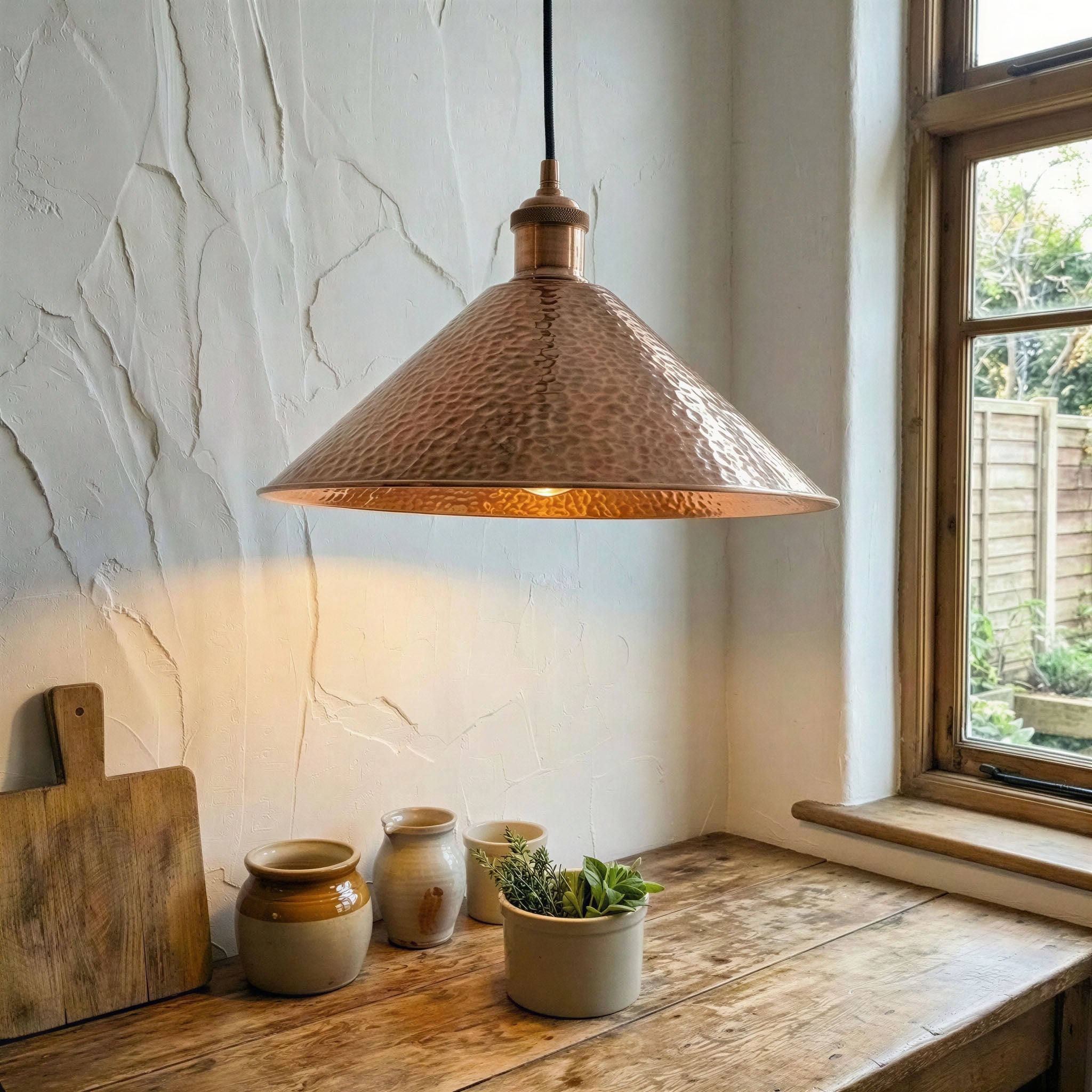 Copper Cone Pendant Light Hammered – Handcrafted Ceiling Lamp for Kitchen Island