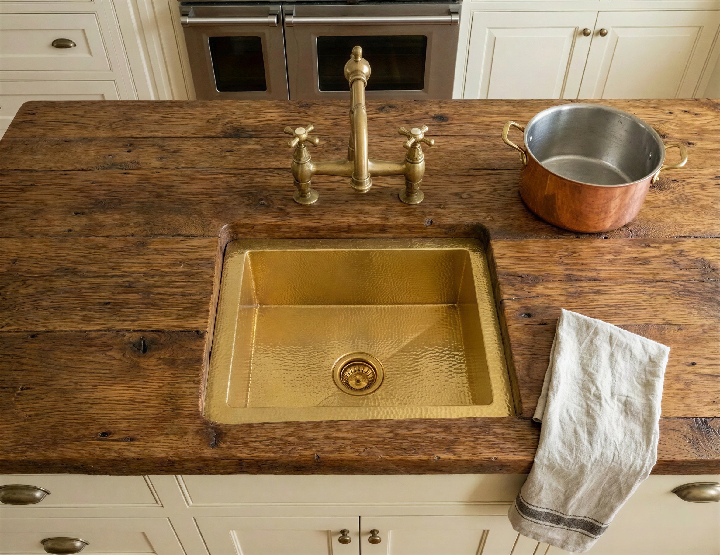 Unlacquered Brass Undermount Sink, Farmhouse Kitchen Drop in Sink Vanity, Hammered Rustic Kitchen Island Sink