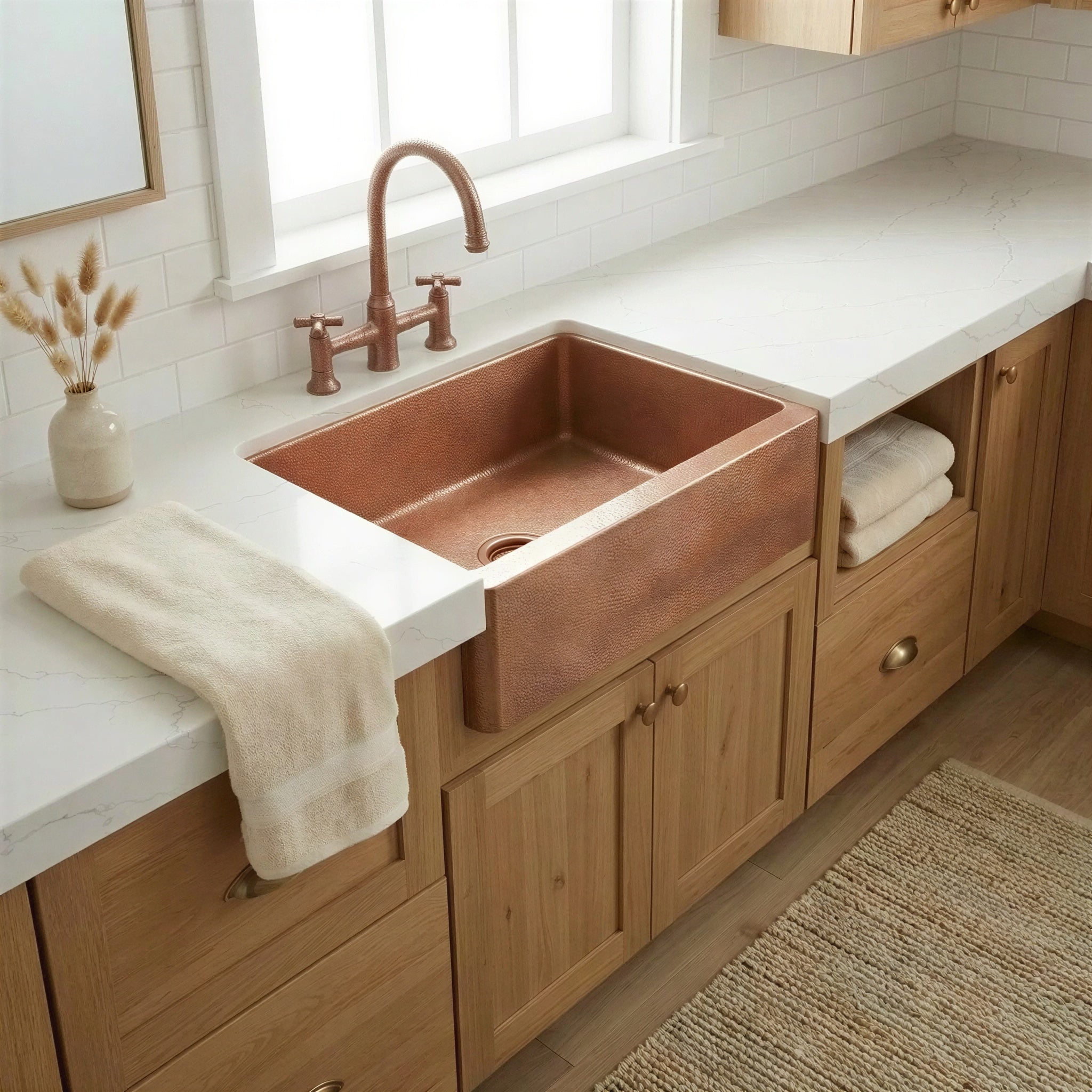 Hammered Copper Farmhouse Apron Sink, Unlacquered Single Bowl Kitchen Sink
