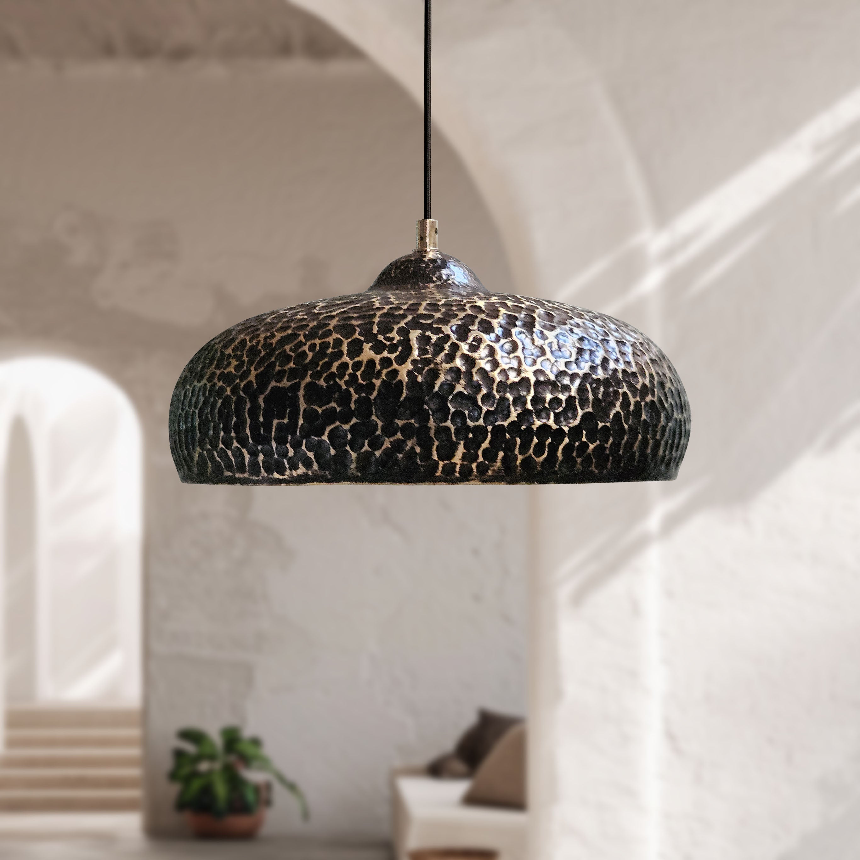 Handmade Brass Pendant Light – Hammered Dome Farmhouse Ceiling Fixture