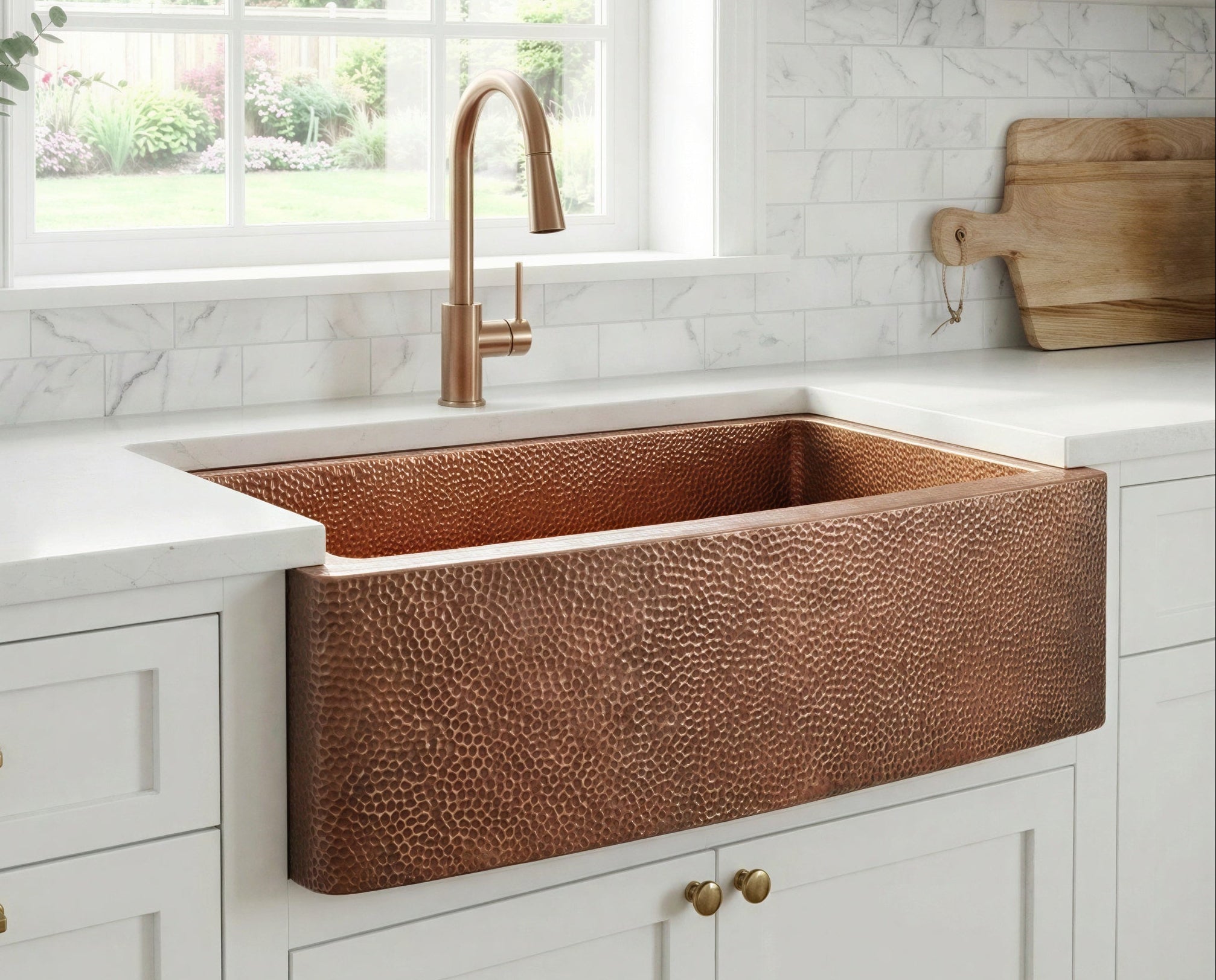 Hammered Copper Farmhouse Sink, Handmade Single Bowl Apron Front, Solid Copper Kitchen Basin, Large Rustic Washbasin