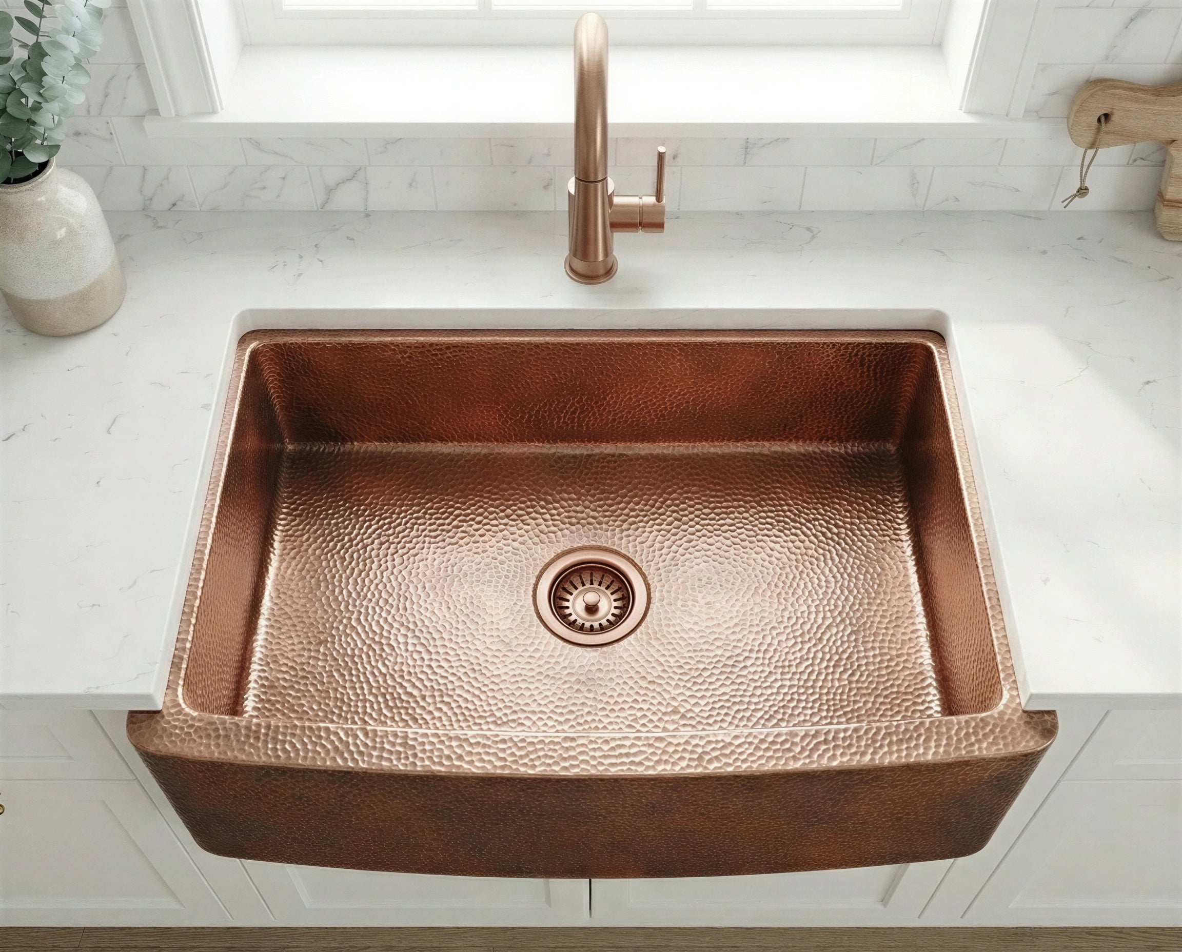 Hammered Copper Farmhouse Sink, Handmade Single Bowl Apron Front, Solid Copper Kitchen Basin, Large Rustic Washbasin