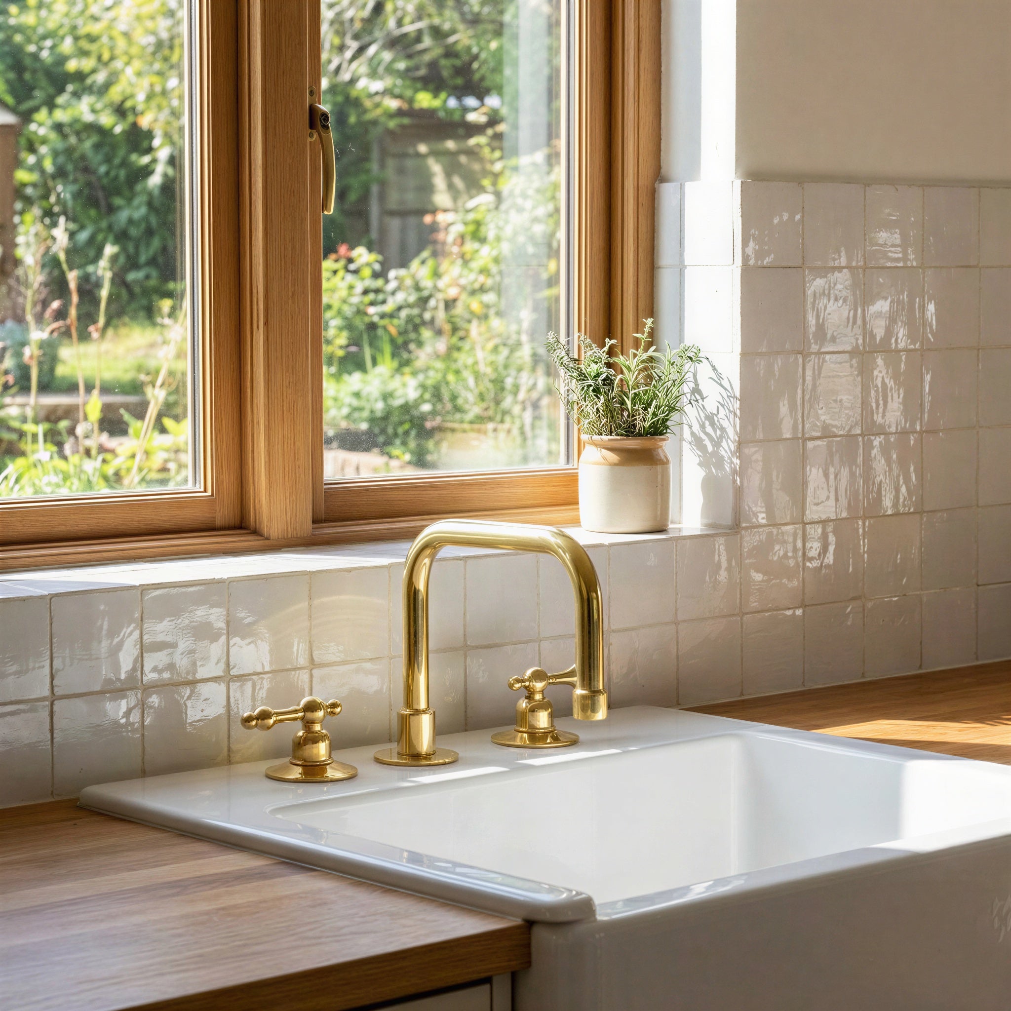 Unlacquered Brass Widespread Bathroom Faucet, 3-Hole Gold Vanity Tap with Lever Handles