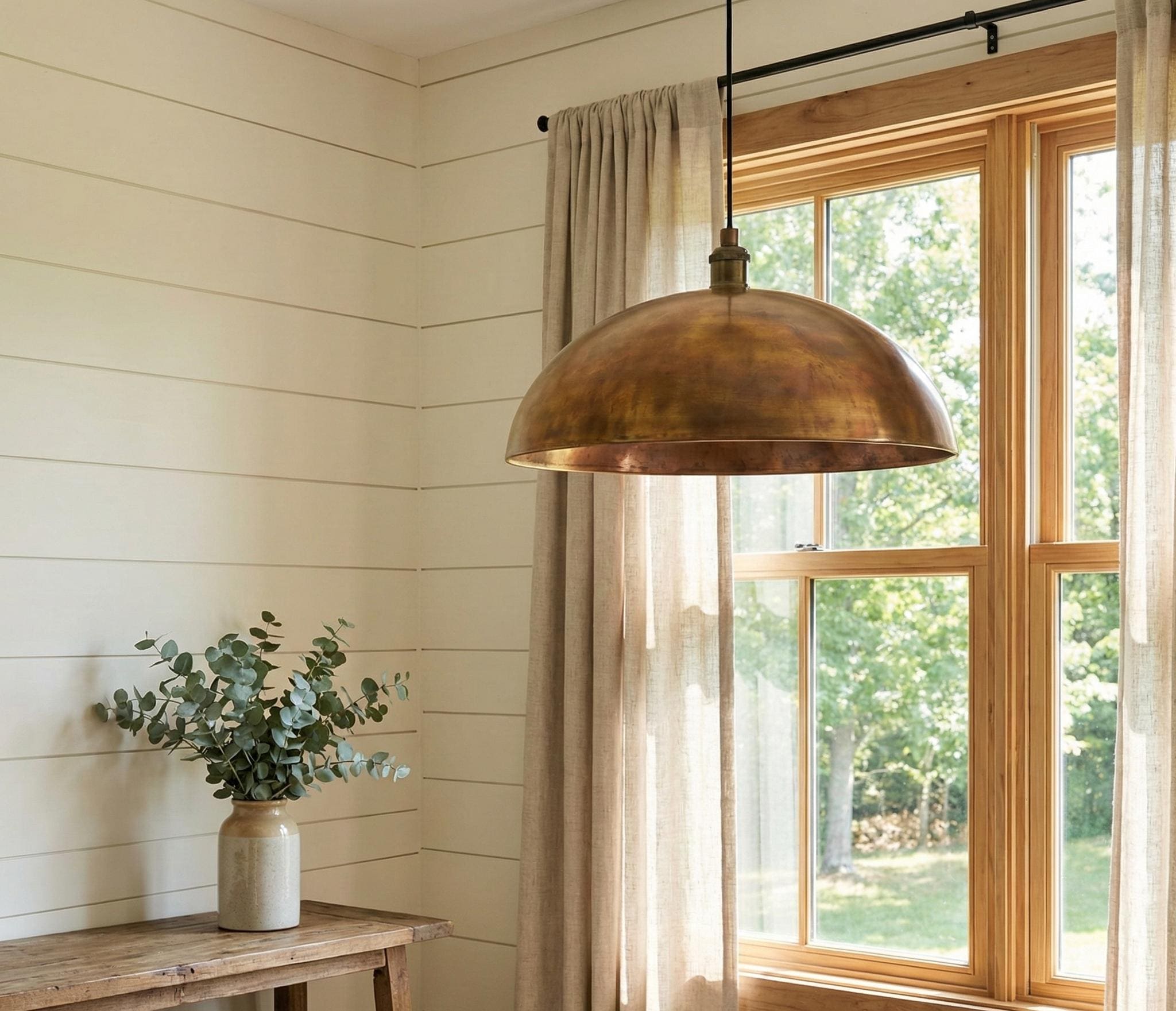 Aged Brass Dome Pendant, Smooth Vintage Gold Light, Modern Farmhouse Kitchen Lamp, Antique Patina Ceiling Fixture