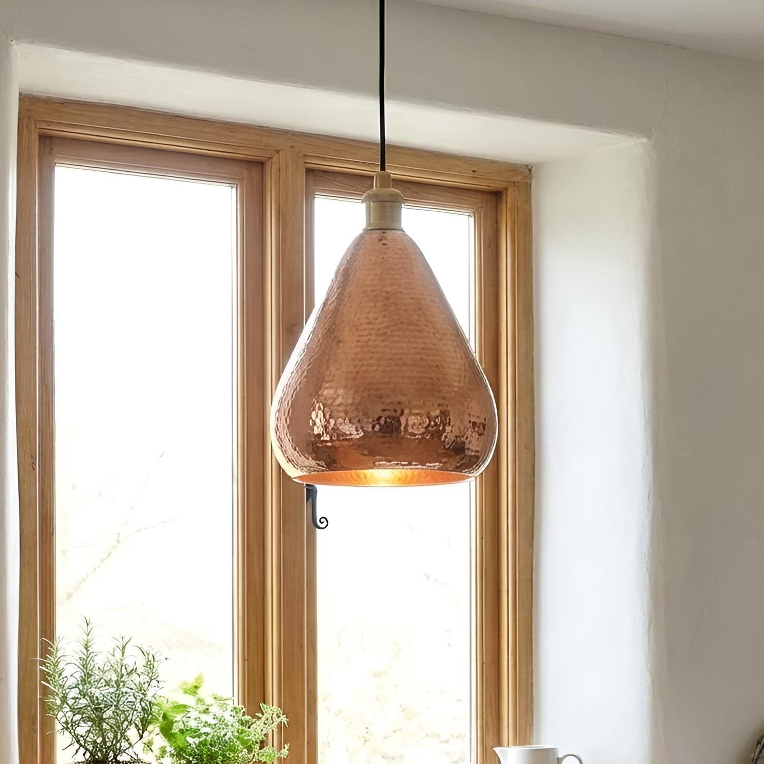 Hammered Copper Teardrop Pendant, Pear Shape Farmhouse Kitchen Island Drop Light