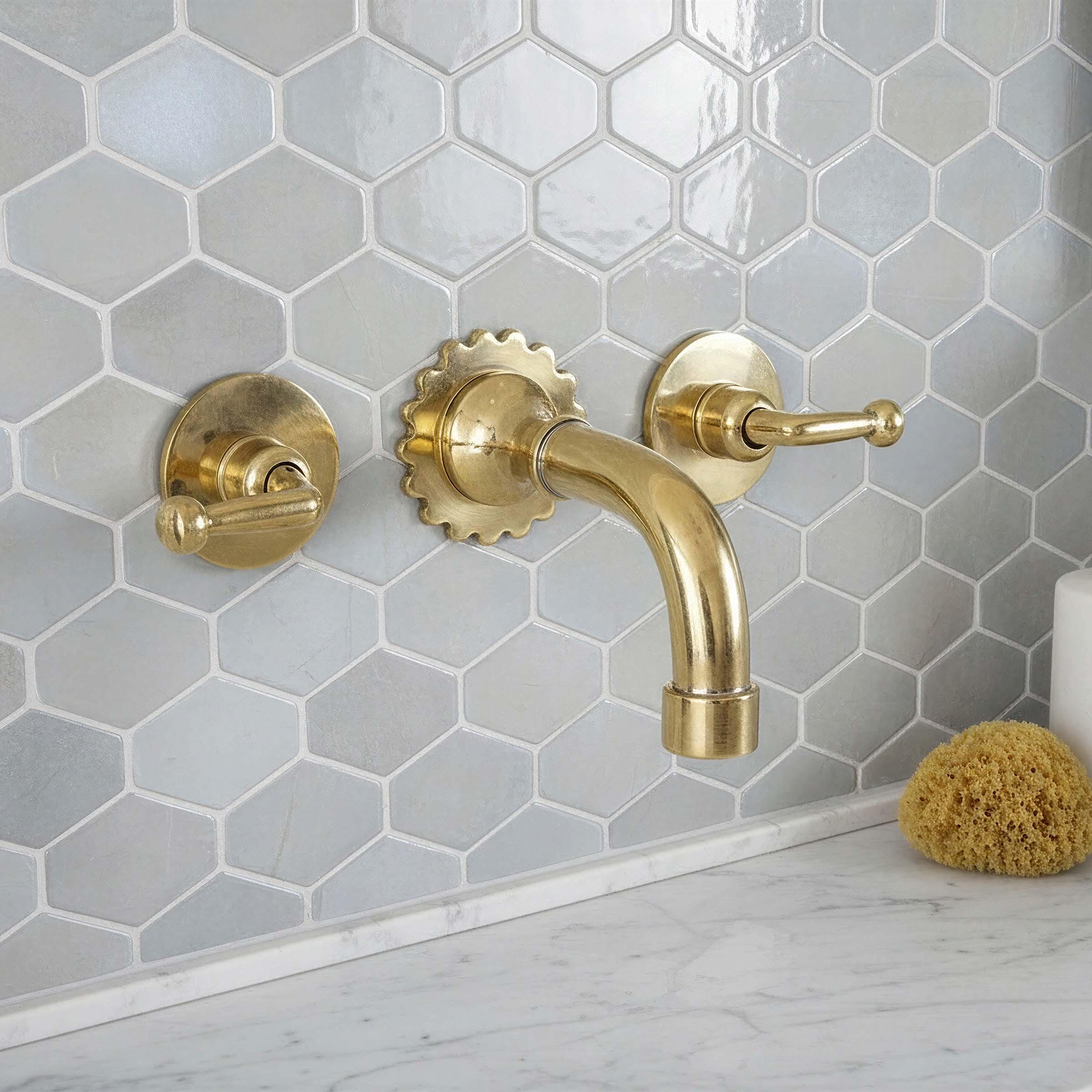 Unlacquered Brass Wall Mount Faucet, Scalloped Backplate, Vintage Style