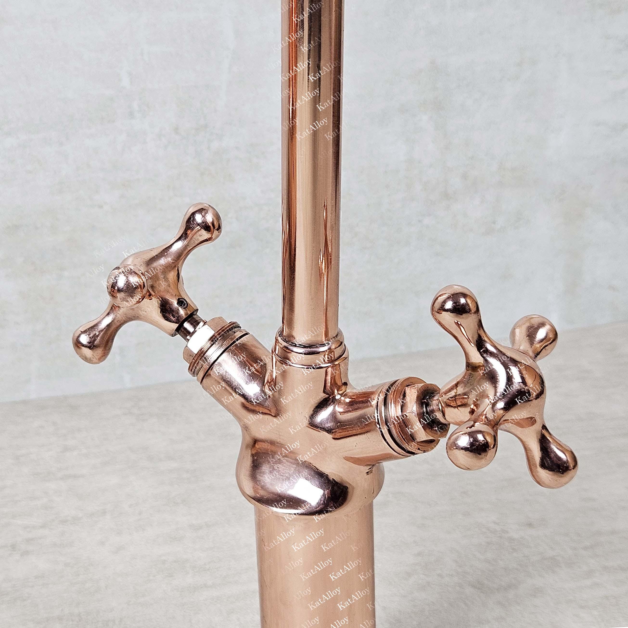 Copper Bathroom Faucet, Gooseneck Vessel Sink Faucet with Riser