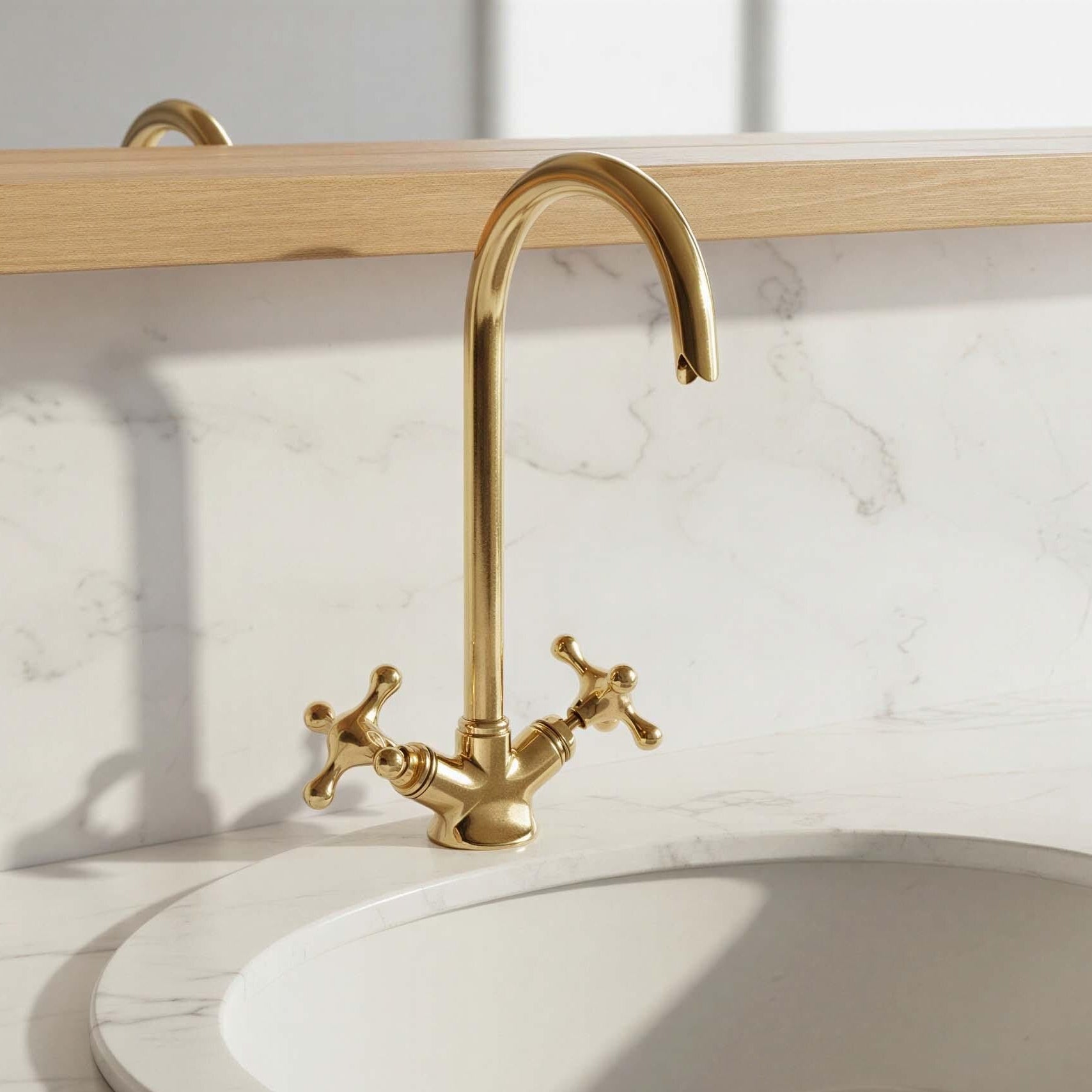 Unlacquered Brass  Bathroom Faucet: Handmade Goose-neck Tap Mixer