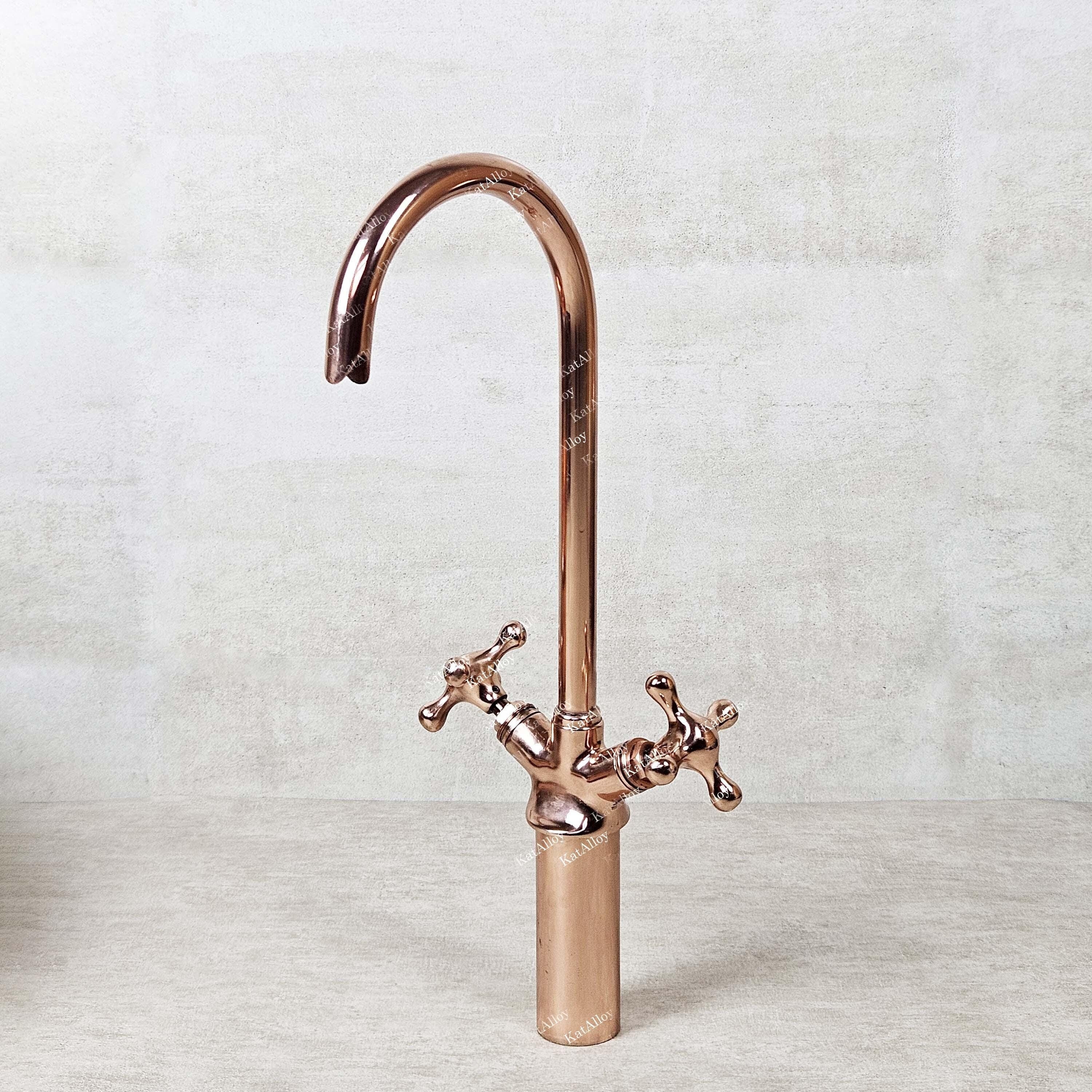 Copper Bathroom Faucet, Gooseneck Vessel Sink Faucet with Riser
