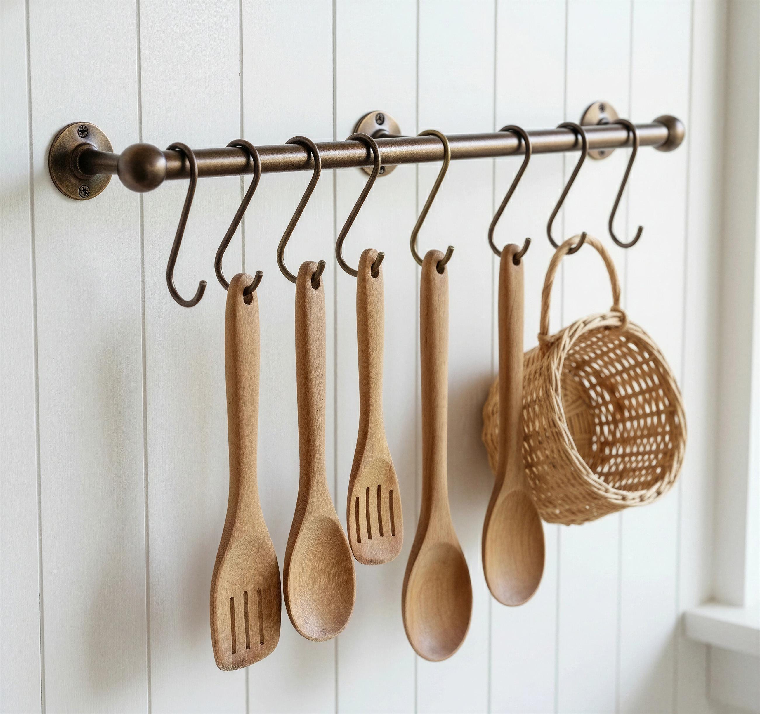 Handmade Oil Rubbed Bronze Pot Rack – Brass Kitchen Rail with S Hooks