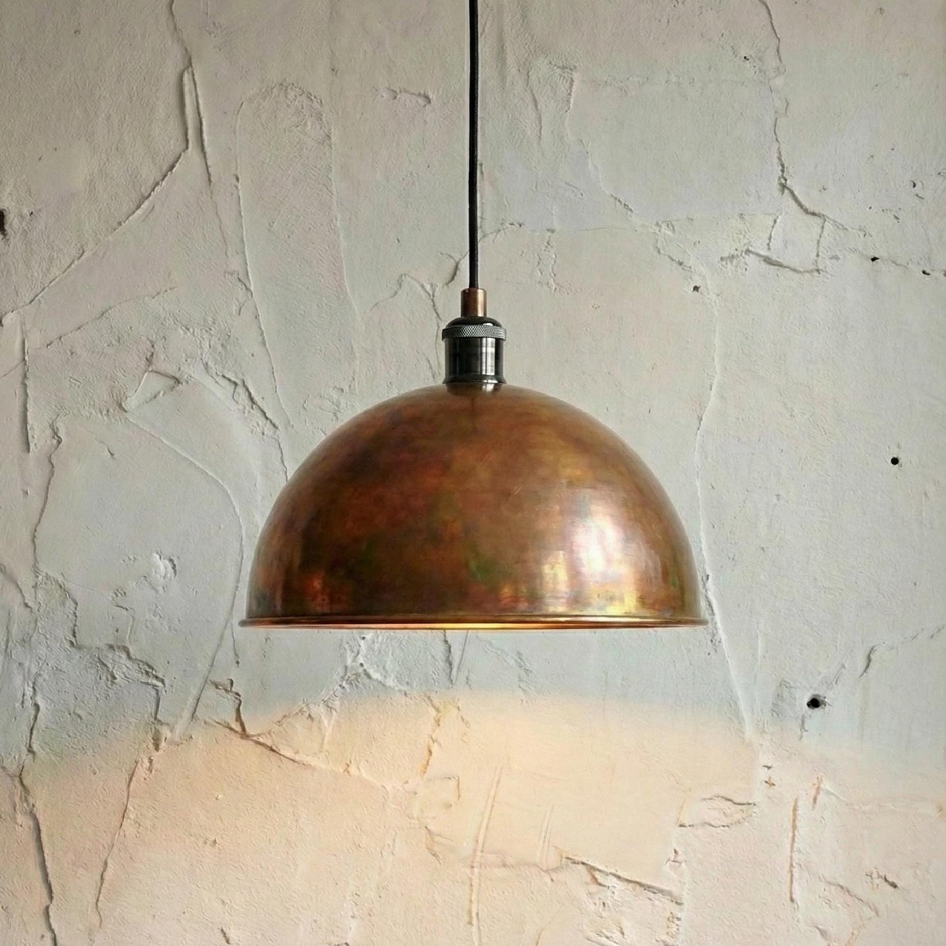 Unlacquered Brass Pendant Light, Smooth Aged Brass Dome, Vintage Patina Ceiling Lamp