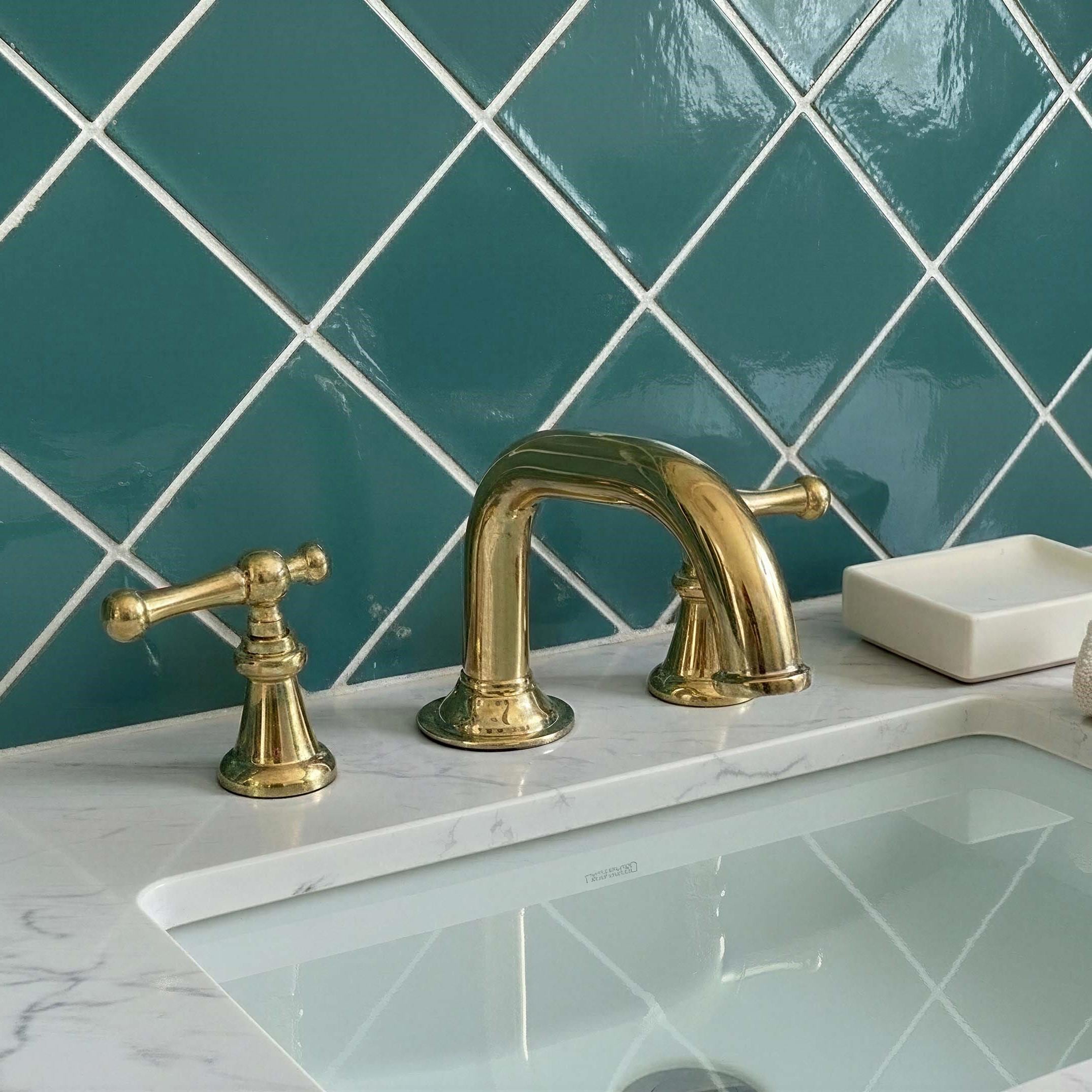 Unlacquered Brass Widespread Faucet, Gold Bathroom Sink Tap with Classic Lever Handles