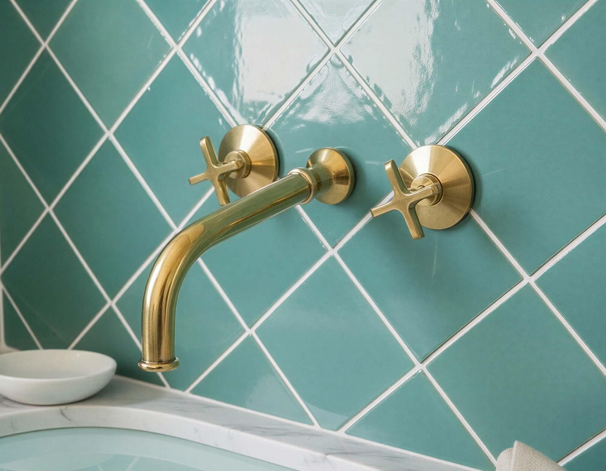 Unlacquered Brass Wall Mount Faucet - Modern Gold Bathroom Mixer
